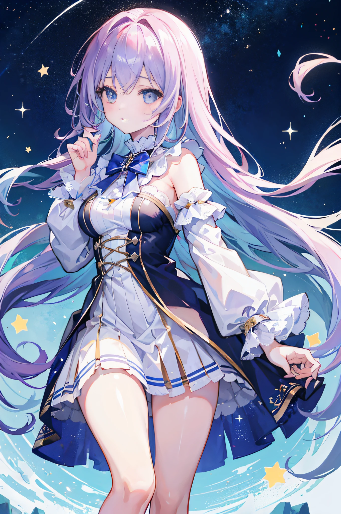 "(1girl), dreamily gazing at the twinkling stars"