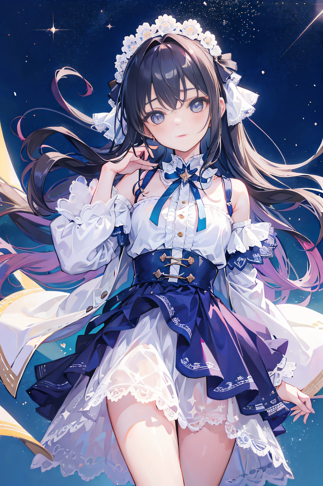 "(1girl), dreamily gazing at the twinkling stars"