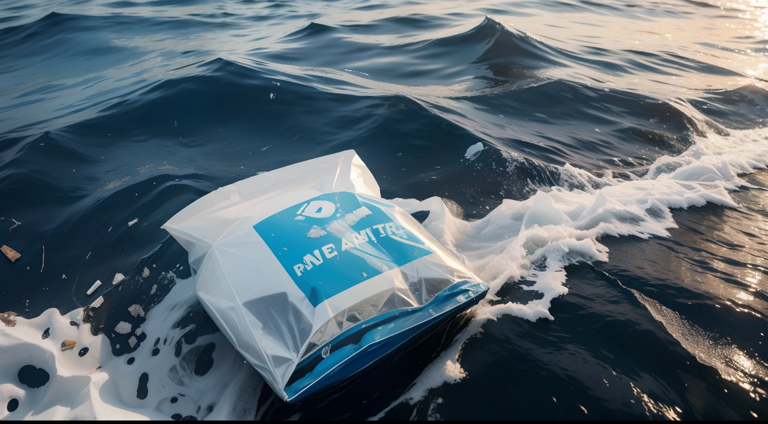 All kinds of garbage at sea，plastic bag，Mineral water on the sea，On the surface of the water