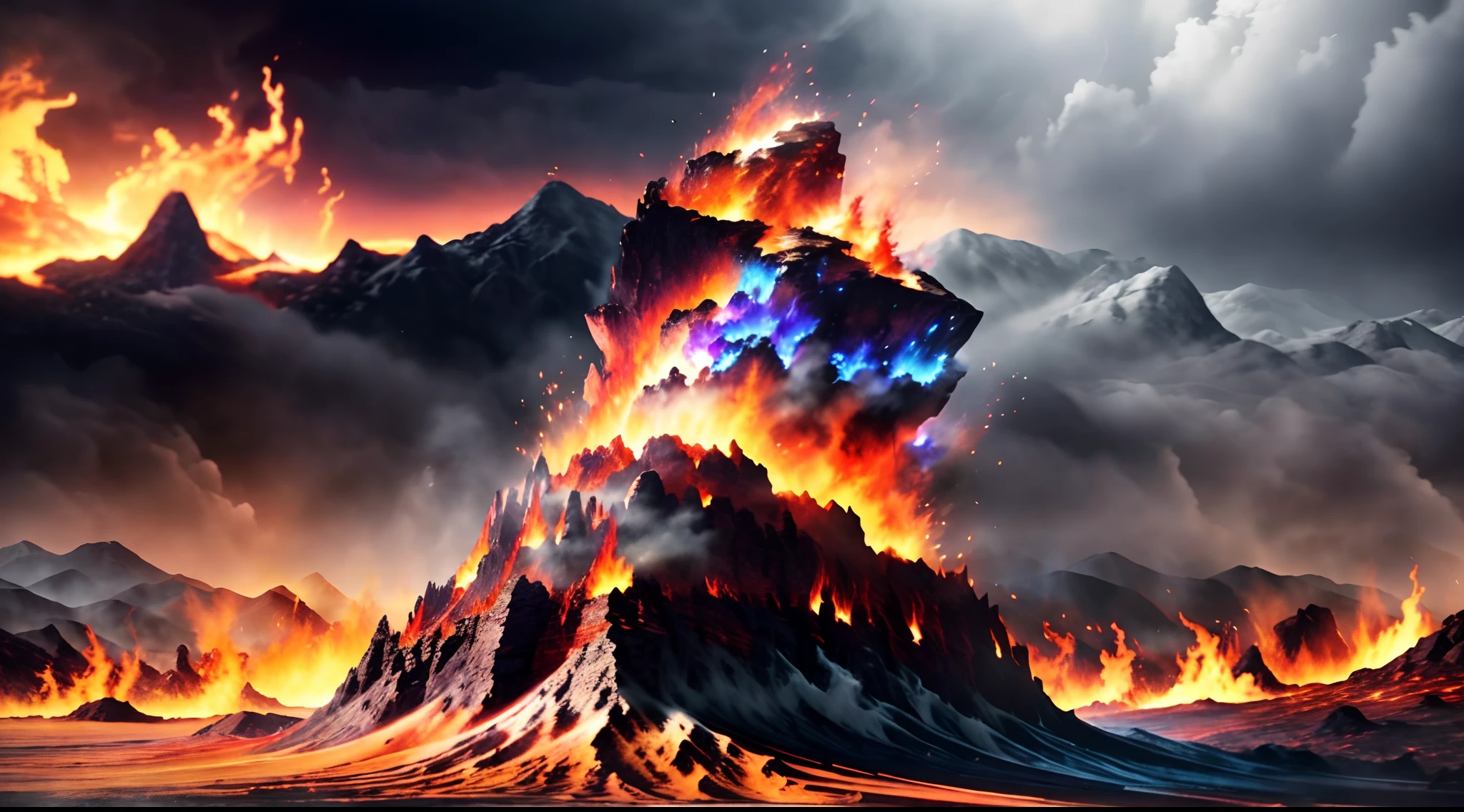 ((best quality)), ((masterpiece)), flames of creation, origin of all, with crimson fingers you grasp and engulf all that comes in your path, scorching the earth and heavens in firestorm, bright flame dancing in darkness, infernall blaze reducing all to ashes, more than anything, powerfull, more than anything, ruthless, burning brightly, blazing fiercly, may your raging flames weave a snare, and shackle my enemy in ferocious hellfire, prison of flame, masterpiece quality, insane detail, absurdres, hyper photorealistic, UHD, UHD, ultra high resolution, (photorealistic:1.4), official art, (8k, RAW photo:1.2), ((((scenery)))), ((((battlefield))))