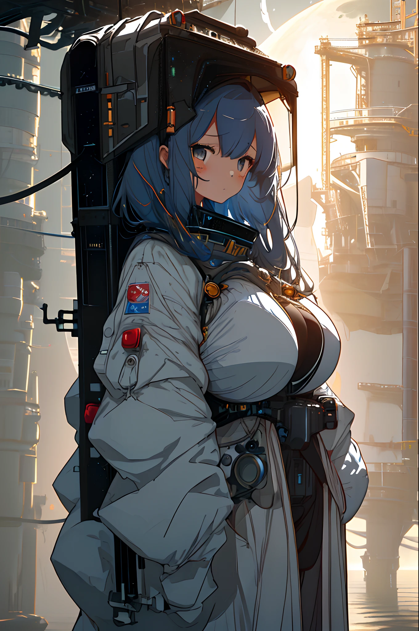 (1girl in:1.1)(Loose fitting:1.3)(space suits:1.2)、(baggy oversized:1.3)Dressed、Lunar lander on the moon、(Worried look:1.2)、(uptight:1.3)、worried、Beautiful 8K wallpapers、huge tit、Similar to Thredder Mercury、Very advanced、Convoluted、(digitalart:0.9)、hight resolution、magnifica、8k wallpaper、ighly detailed、Convoluted