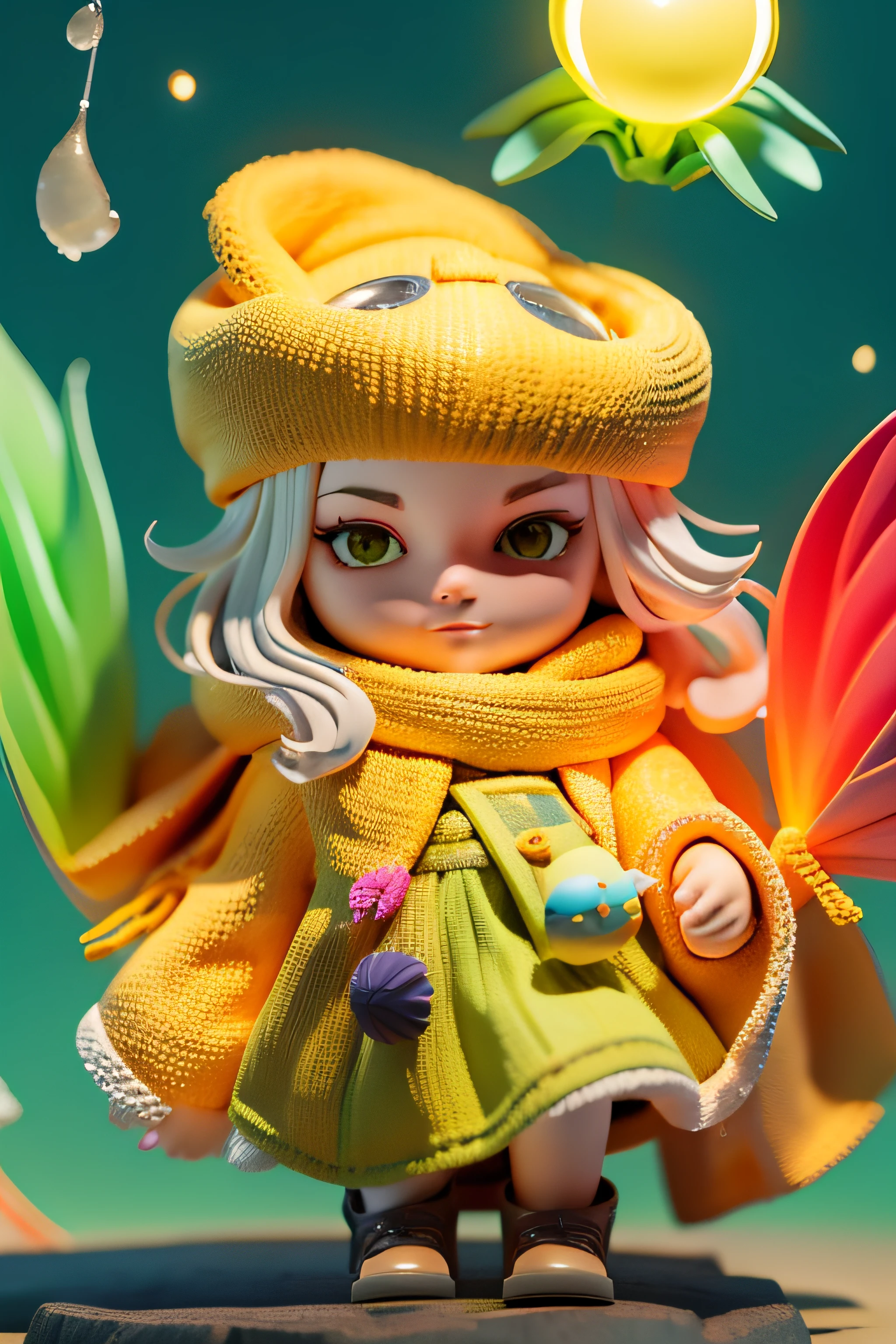 the sea,Critters, Flowers, Birds,schoolboy,Yellow sea urchin head,Yellow scarf,Green coat,(Highest image quality), (The work of the master), (Hyper-detailing), (eye detailed: 1.0), (light flare lens: 1.0), (filmposter: 1.0), (unwind, downy :1.2), (Light beauty details:1.0),(ssmile:1.0)