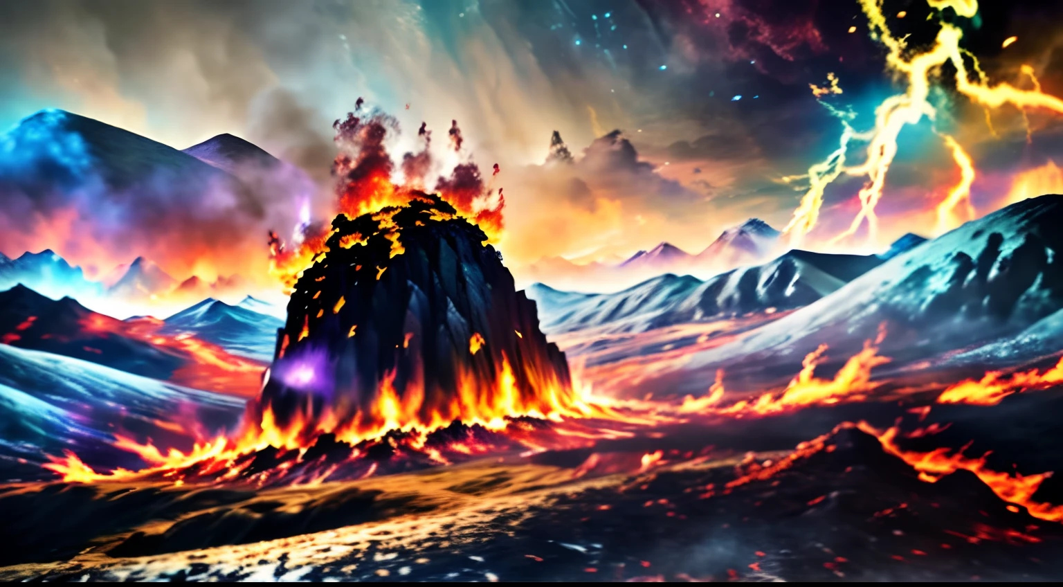 ((best quality)), ((masterpiece)), flames of creation, origin of all, with crimson fingers you grasp and engulf all that comes in your path, scorching the earth and heavens in firestorm, bright flame dancing in darkness, infernall blaze reducing all to ashes, more than anything, powerfull, more than anything, ruthless, burning brightly, blazing fiercly, may your raging flames weave a snare, and shackle my enemy in ferocious hellfire, prison of flame, masterpiece quality, insane detail, absurdres, hyper photorealistic, UHD, UHD, ultra high resolution, (photorealistic:1.4), official art, (8k, RAW photo:1.2), ((((scenery)))), ((((battlefield))))