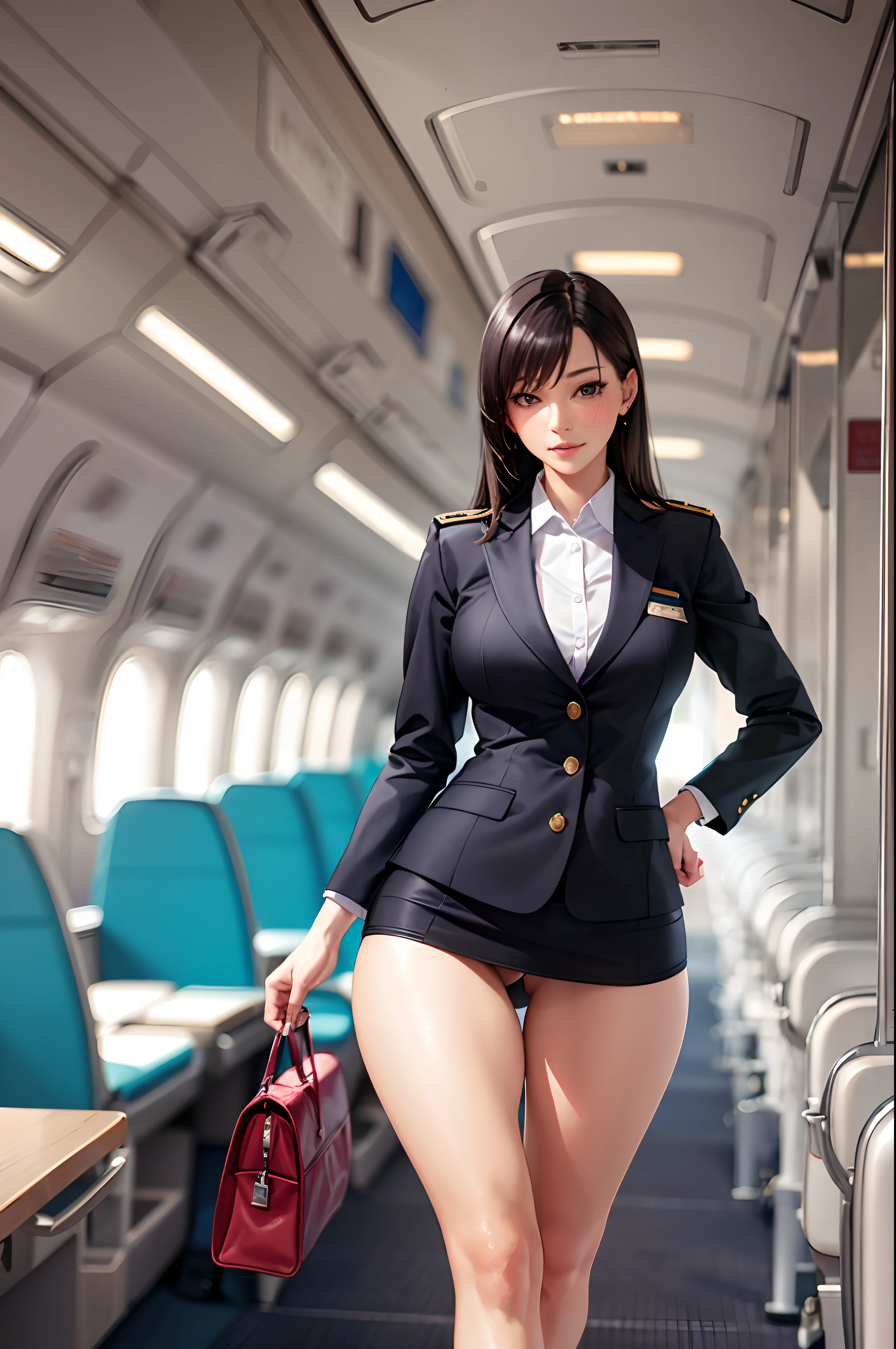 ((masterpiece)),((highres)),1 sexy woman,
thin legs,mature,flight attendant uniform, hand in pockets,