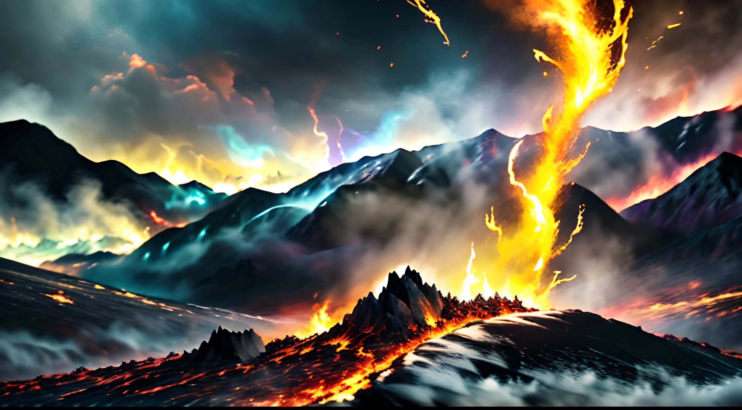 ((best quality)), ((masterpiece)), flames of creation, origin of all, with crimson fingers you grasp and engulf all that comes in your path, scorching the earth and heavens in firestorm, bright flame dancing in darkness, infernall blaze reducing all to ashes,  more than anything, powerfull, more than anything, ruthless, burning brightly, blazing fiercly, may your raging flames weave a snare, and shackle my enemy in ferocious hellfire, prison of flame, masterpiece quality, insane detail, absurdres, hyper photorealistic, UHD, UHD, ultra high resolution, (photorealistic:1.4), official art, (8k, RAW photo:1.2), ((((scenery)))), ((((battlefield))))