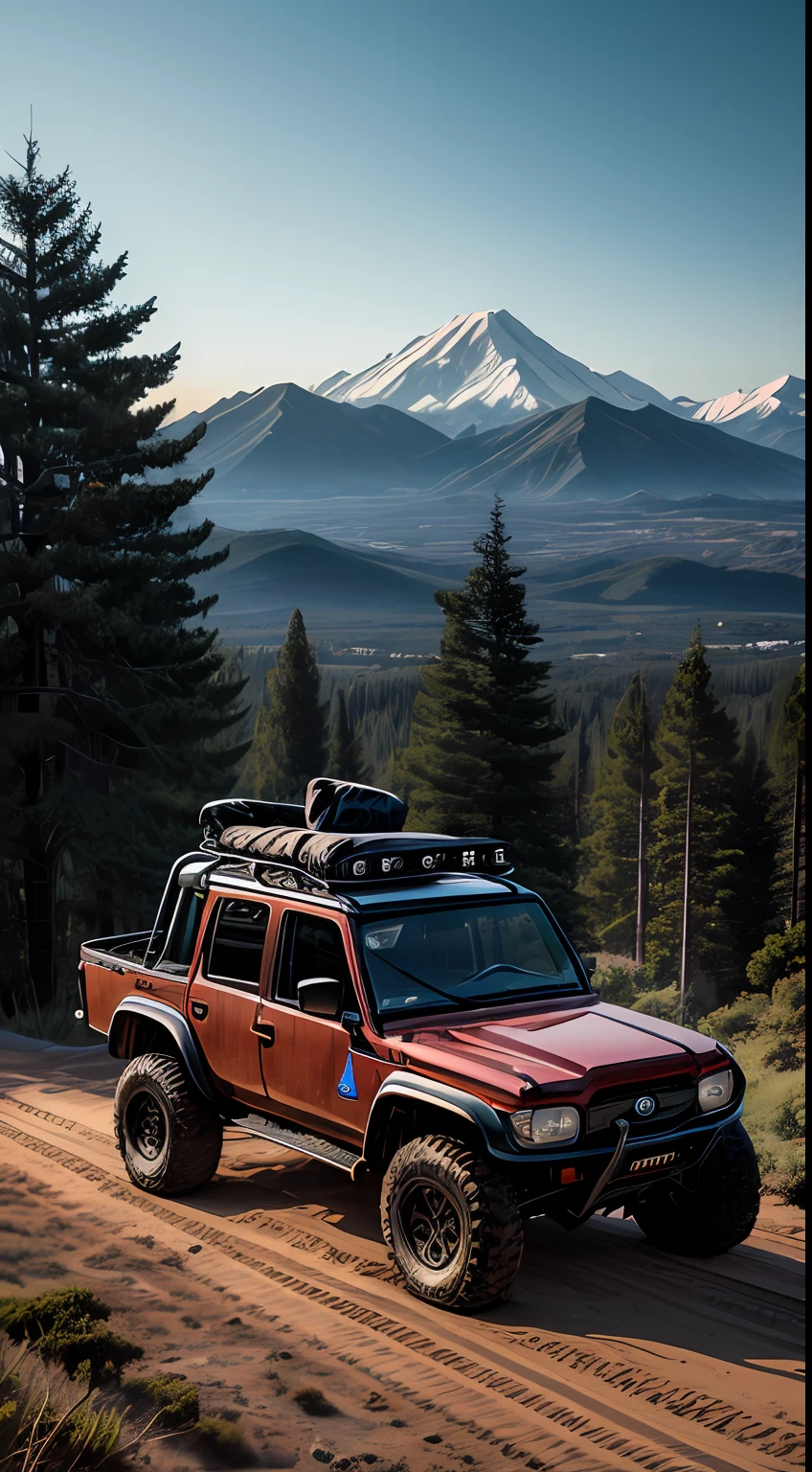 Toyota surf, vintage,adventure, Off-road vehicle, forest, mountains, Clear skies, sunset