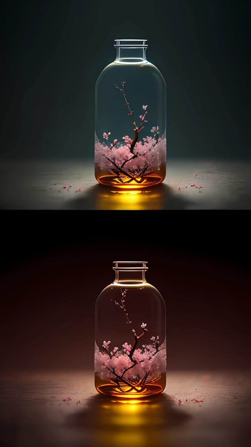 Cherry blossom tree in a bottle,Grows out of the bottle,nipple sticking out,fluffly,realisticlying,Atmospheric light refraction,Photo by Lee Jeffries,Nikon D850 Film Stock Photo 4 Kodak Portra 400 Camera F1.6 shots,rich colours,hyper realistic lifelike texture,dramatic lighting,unreal engine trending on artstation cinestill 800,Style-Glass