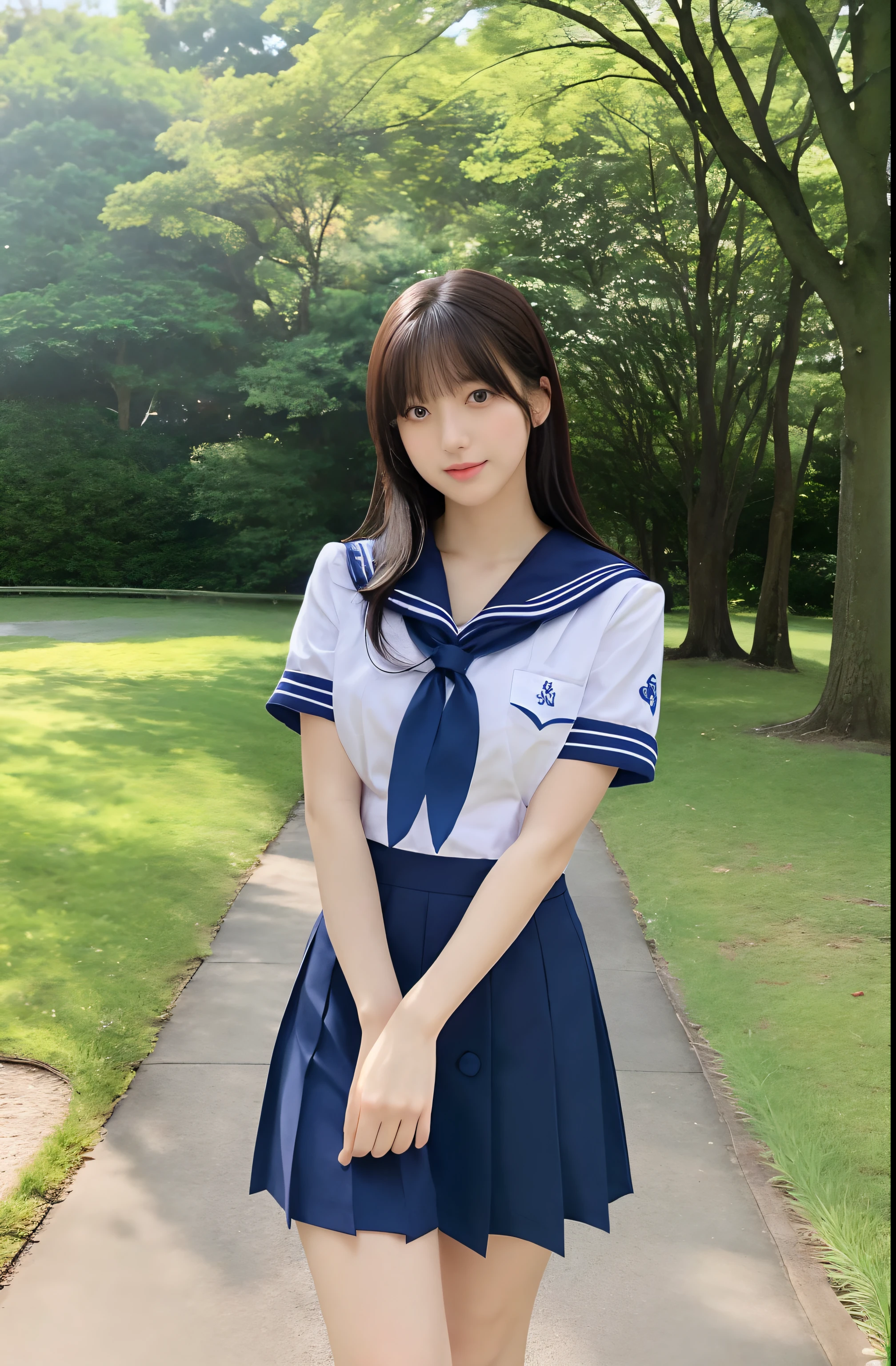 最high quality、high quality、Best image quality、small size sailor suit、Tight sailor suit、The sailor uniform is wet and sticks to my chest、(Large Breasts),Summer clothes、pleated mini skirt、Twin tails、smile、,最High resolution、High resolution、最high quality、masterpiece、RAW Photos、whole body写真、Detailed and realistic human body、Detailed and realistic skin、Realistic face in every detail、Detailed and realistic eyes、Detailed and realistic lips、Detailed and realistic teeth、Detailed and realistic ears、Detailed and realistic hair、Detailed and realistic weapons、Realistic reproduction of every detail、Realistic fingers in every detail、(Beautiful Hands、thumb１reference４)、Realistic feet down to the last detail、((Beautiful Japanese Woman))、(Japanese Model)、((21 year old beautiful woman))、(Black Hair)、(Straight hair)、((whole body))、(Slim and perfect figure)、(whole body光沢肌、Fair skin)、Detailed and realistic human body、Detailed and realistic skin、Realistic face in every detail、Detailed and realistic weapons、Realistic fingers in every detail、Detailed realistic feet、Soft natural light、Japanese garden、A 360-degree view of hydrangea fields、((Standing in the middle of a hydrangea field(A girl surrounded by hydrangeas 360 degrees))、Poses to make your thighs look beautiful