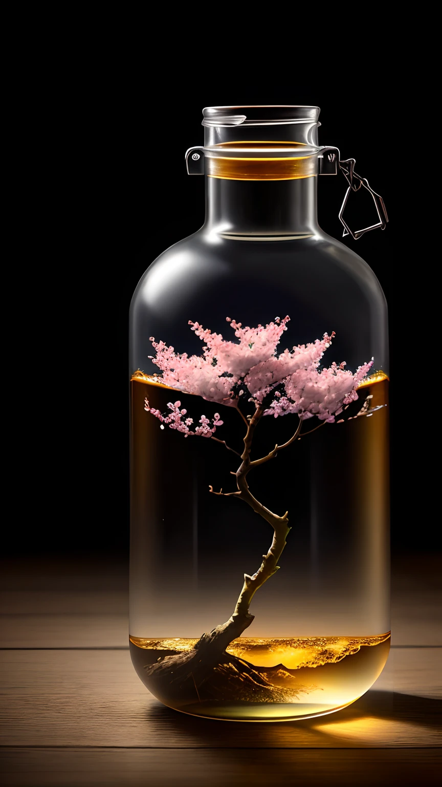 Cherry blossom tree in a bottle,Grows out of the bottle,nipple sticking out,fluffly,realisticlying,Atmospheric light refraction,Photo by Lee Jeffries,Nikon D850 Film Stock Photo 4 Kodak Portra 400 Camera F1.6 shots,rich colours,hyper realistic lifelike texture,dramatic lighting,unreal engine trending on artstation cinestill 800,Style-Glass