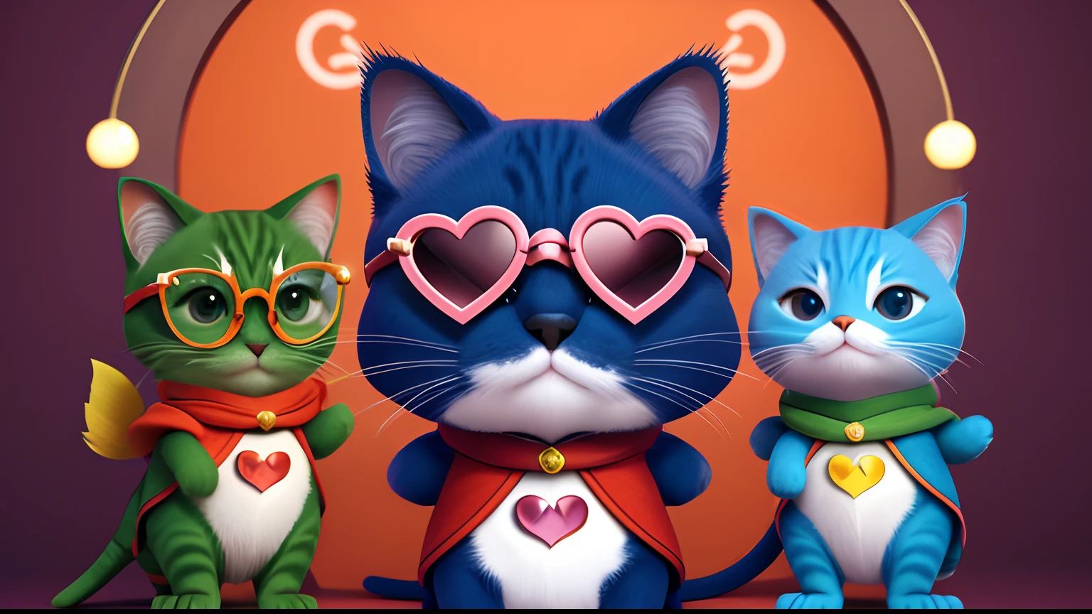 Mascot of a cat with heart-shaped glasses,cartoon image,It has the characteristics of eight uprisings culture,Distinctive features,Rich in connotation, Jiangxi City IP has unique creativity and design,Characteristics of the times Cute image,Great affinity and communicative power Cute little animal Furry,anime big breast,Contemporary art,UHD,anthropomorphic turtle,c4d