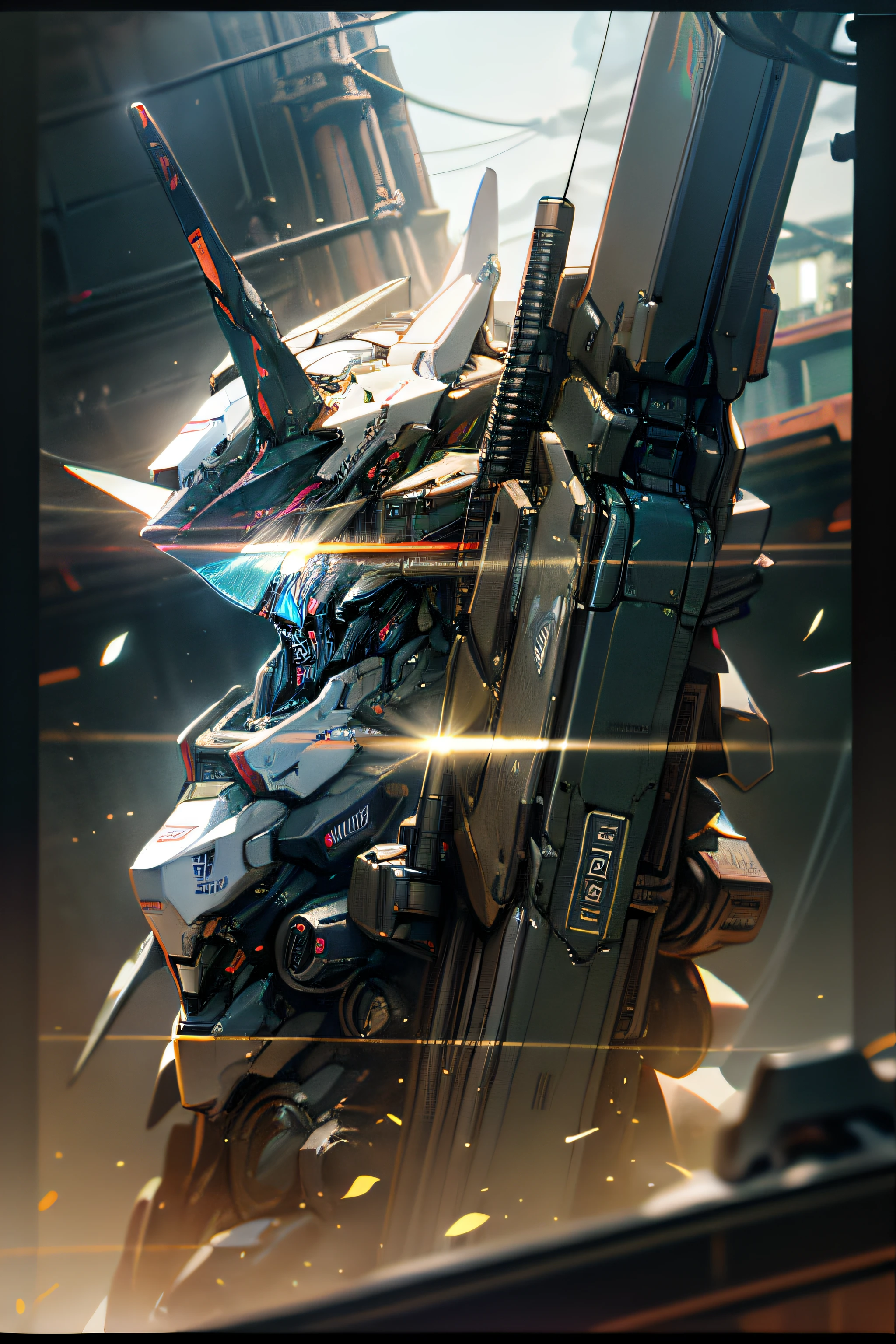 ((Best quality)), ((masterpiece)), (highly detailed:1.3), 3D, prette，(cyberpunk:1.2) ，In space，Starcloud，holding_weapon，(1Male mecha:1.3)，Facing the audience，glowing light eyes，Humanoid mech，Huge mecha sniper rifle，Face，mecha，in a panoramic view，Starcloud，space，Particle，sci-fy，HDR（HighDynamicRange）、Ray traching、NVIDIA RTX、Hyper-Resolution、illusory 5、sub surface scattering、PBR Texture、post-proces、Anisotropy Filtering、depth of fields、maximum definition and sharpness，Many-Layer Textures、Albedo and Specular maps、Surface shading、Accurately simulate light-material interactions、perfectly proportions、high saturated、Octane Render、twotonelighting、largeaperture、Low ISO、White balance、the rule of thirds、8K RAW、High efficiency sub-pixels，sub-pixel convolution，