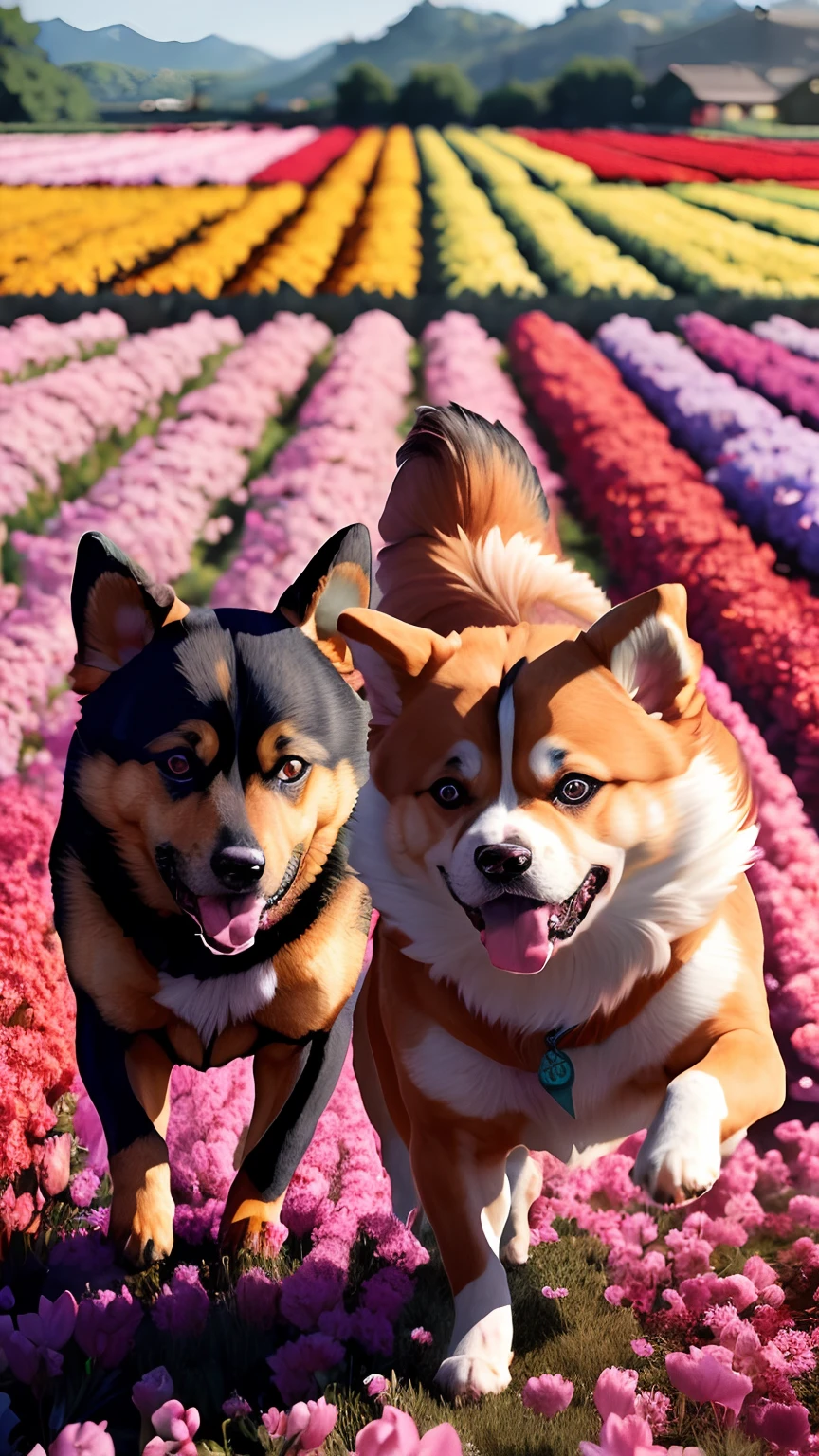 (((Anime dogs running in flower fields))), Photorealistic, Photo, Masterpiece, Realistic, Realism, Photorealism, High contrast, photorealistic digital art trending on Artstation 8k HD high definition detailed realistic, Detailed, Skin texture, ultra - detailed, Realistic skin texture, armature, Best quality, 超高分辨率, (Photorealistic:1.4),, high resolution, Detailed, RAW photo, Sharp Re, author:Lee Jeffries Nikon D850 Film Stock Photo 4 Kodaport 400 Camera F1.6 lens rich colors hyper realistic lifelike texture dramatic lighting unrealengine trending on artstation cinestill 800,