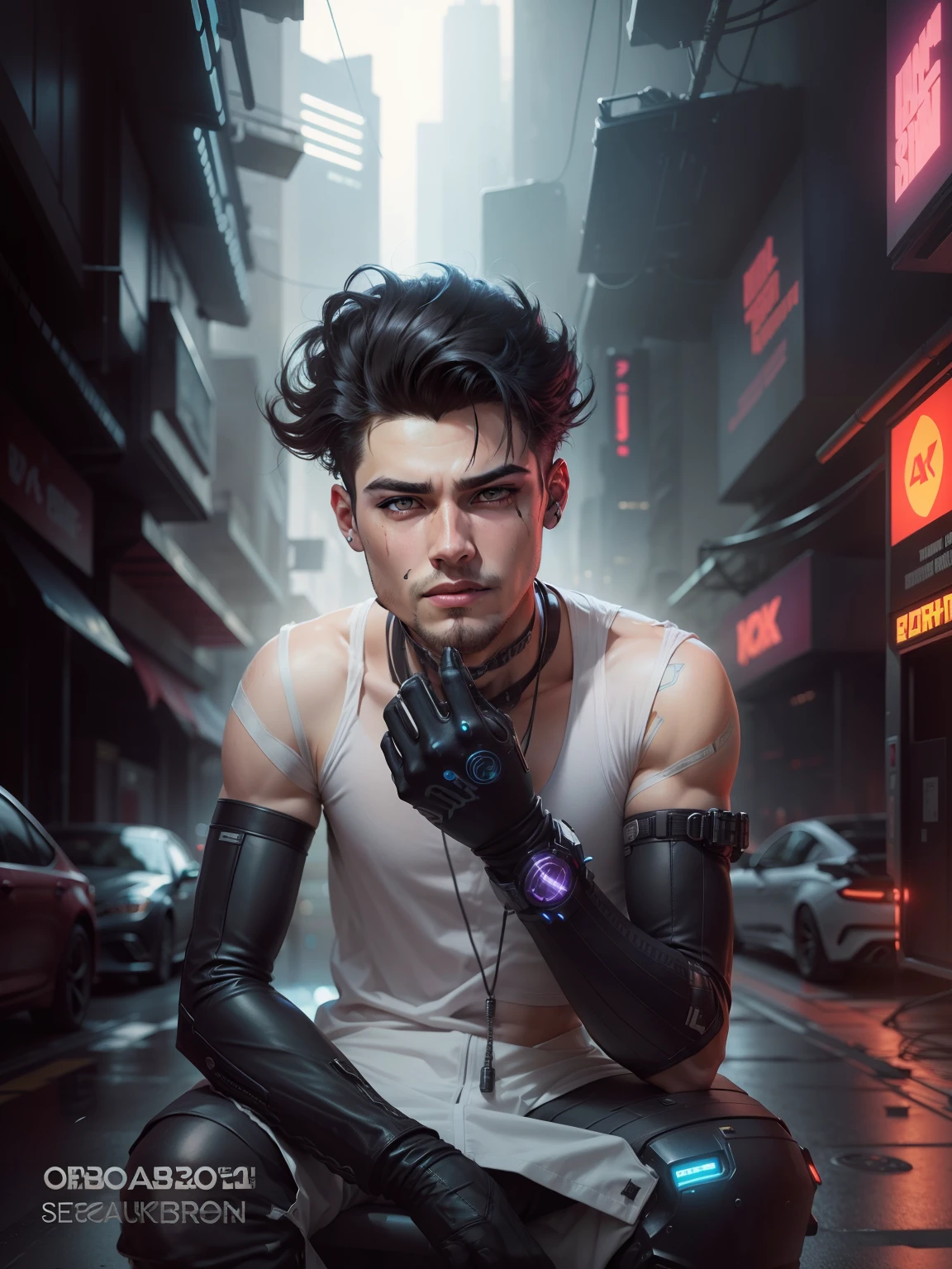 Change background cyberpunk handsome boy, realistic face