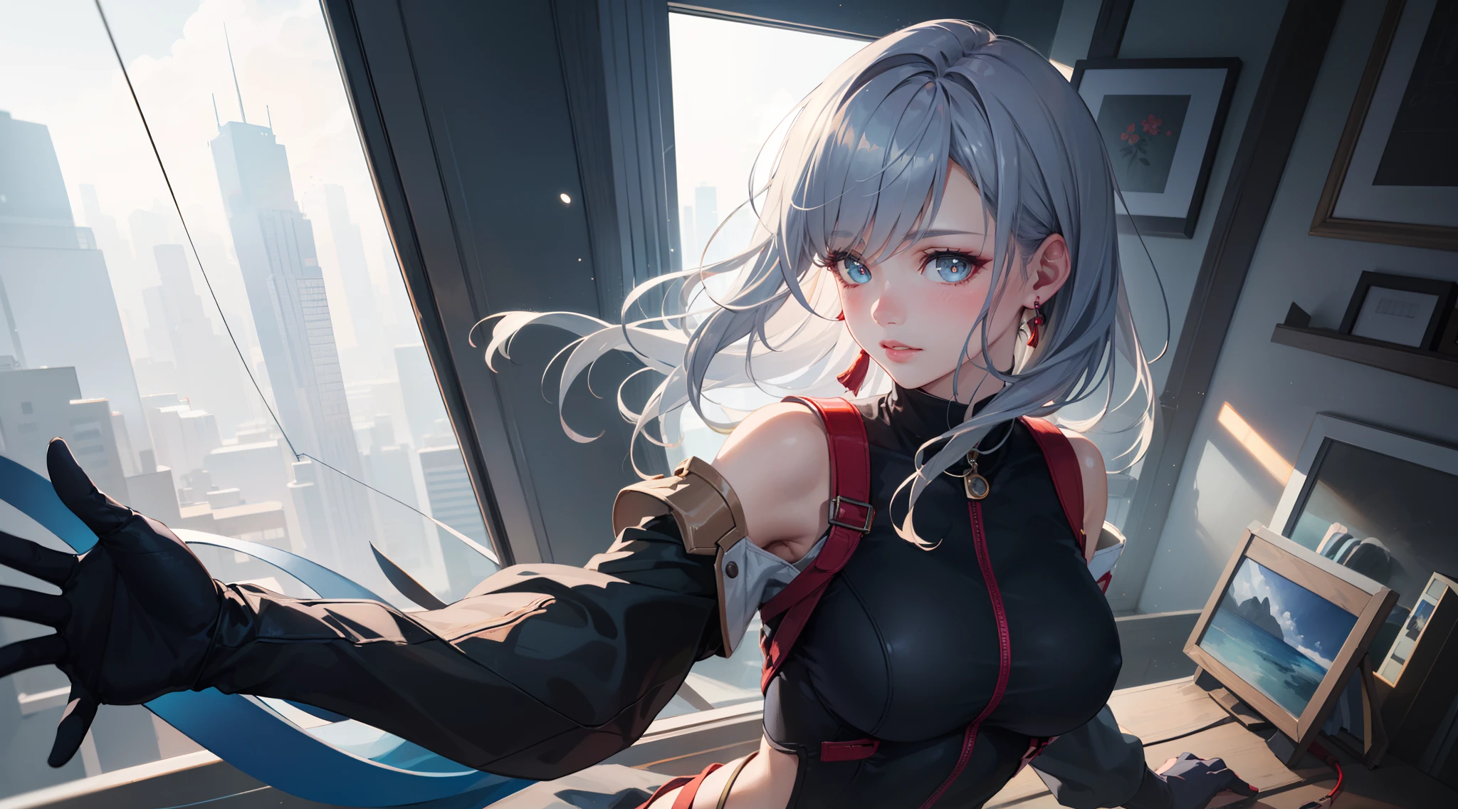 electrician girl, electrician suit, upper body, seductive look, blush, indoors, in office, looking at viewer, cloudy, moody lighting, (perfect detail eyes:1.2), glowing eyes, (long hair:1.2), elemental skill effect, (Masterpiece, Best Quality, High Quality:1.4), professional artwork, Intricate Details, field of view, sharp focus, detailed painting, photorealistic lighting, trending on pixiv, (vivid lighting, vibrant colors:1.05), realistic shadows, ambient occlusion, (athletic body:1.3), mature woman, 30yo, shenhe, hyperdetail eyes, beautiful eyes, (((solo:1.4))), semi-realistic hair