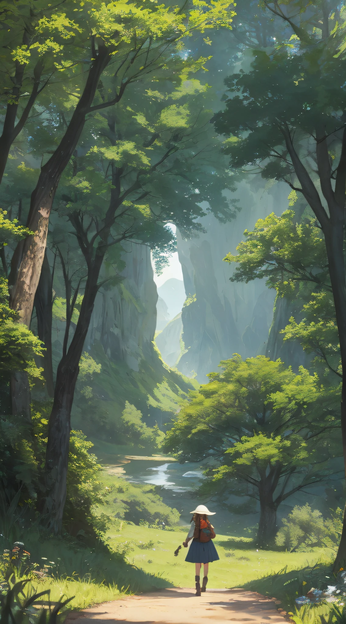 In a green meadow stands a girl leading a group of knights.
BREAK
With a brave expression, she guides them towards their destination.
BREAK
Behind her, a green forest stretches out and beyond that, mountains rise in the distance.
BREAK
The most suitable effect for this scene would be a watercolor painting technique to capture the softness of the meadow and the fluidity of the movement.