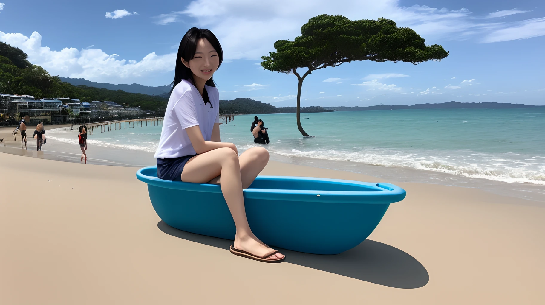 beachside，裸露的女生