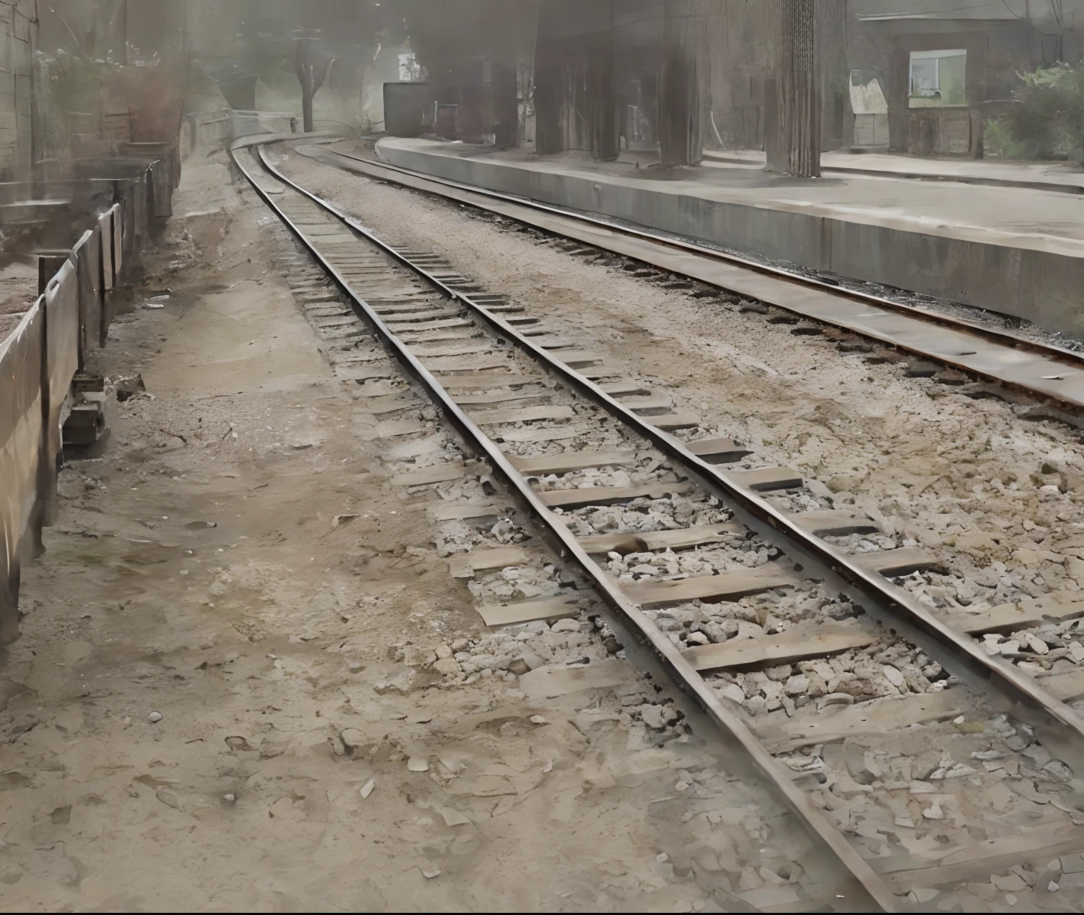 There is a train station,There are trains on the tracks, Railroad tracks through it, railroad tracks, 4 0 9 6, train station background, railway, realistic lens, rail tracks lead from the mine, trains in the background, Not train tracks, platform, video still, cinematic Film still from, trains, hyper - realistic vfx render, realistic cinematic shot, Visual effects shots