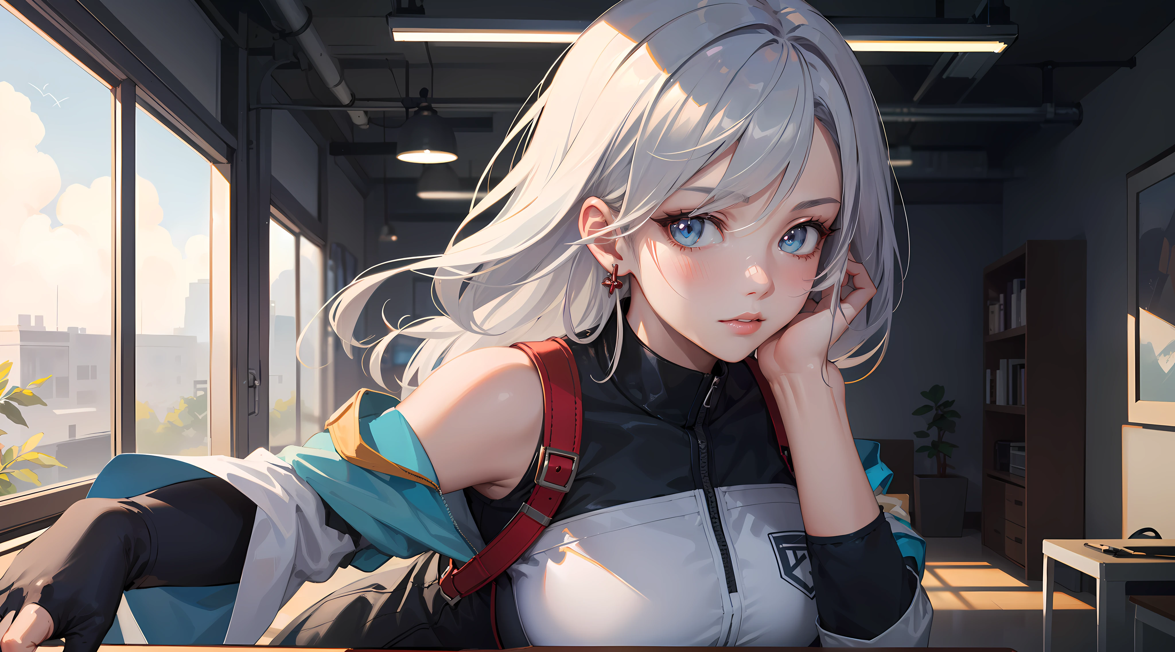 electrician girl, electrician suit, upper body, seductive look, blush, indoors, in office, looking at viewer, cloudy, moody lighting, (perfect detail eyes:1.2), glowing eyes, (long hair:1.2), elemental skill effect, (Masterpiece, Best Quality, High Quality:1.4), professional artwork, Intricate Details, field of view, sharp focus, detailed painting, photorealistic lighting, trending on pixiv, (vivid lighting, vibrant colors:1.05), realistic shadows, ambient occlusion, (athletic body:1.3), mature woman, 30yo, shenhe, hyperdetail eyes, beautiful eyes, (((solo:1.4))), semi-realistic hair