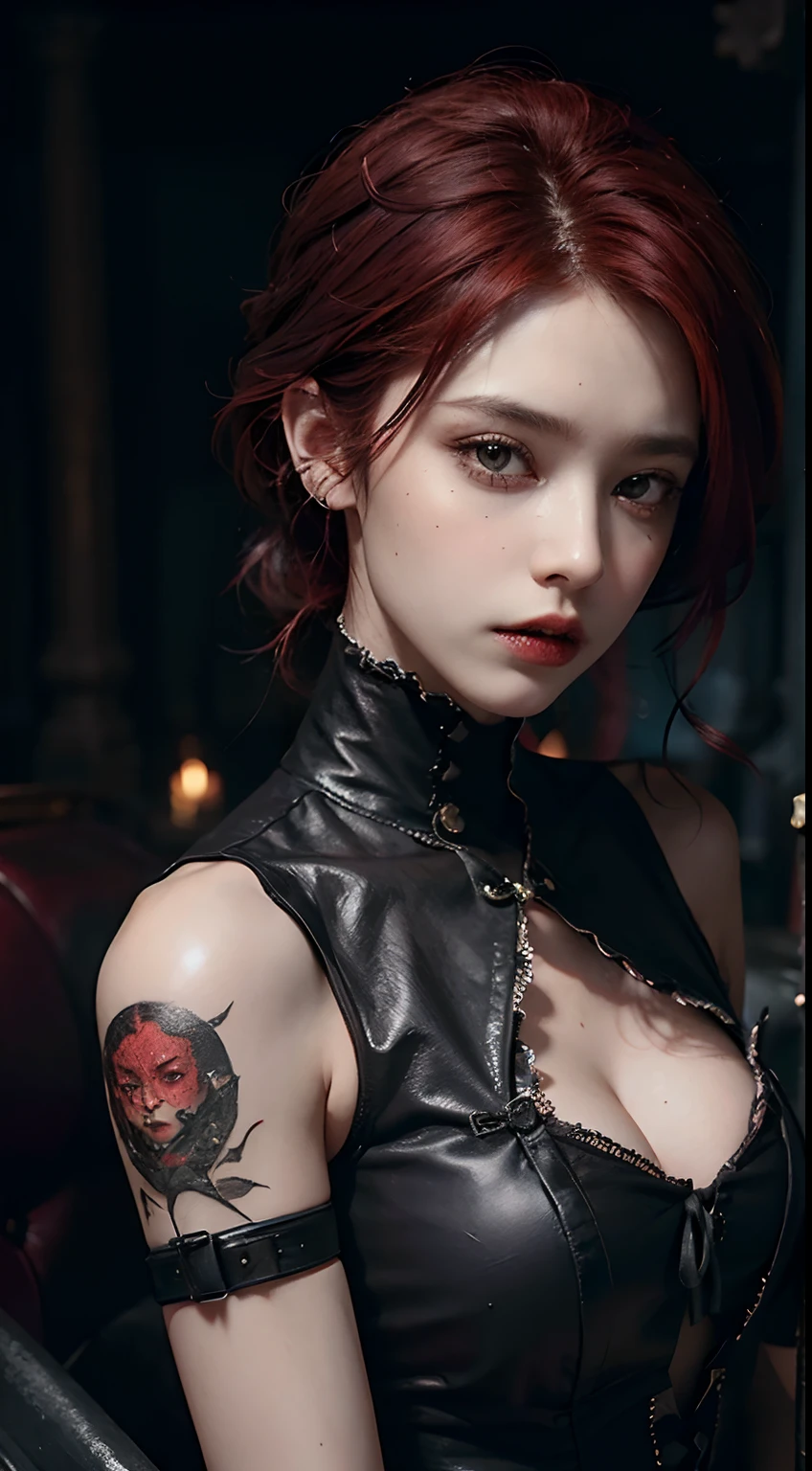 two malicious women with red hair and black lingersuits sitting on a trunk, gothic horror vibes, goth asthetics, seductive cyberpunk dark fantasy, goth vibe, dark and gothic, witches, two models in the frame, gothic and futuristic, sensual gloomy style, wearing gothic accessories, gothic aesthetic, vampires fantasy, beautiful gemini twins, grungy gothic, sinister pose, (in a British victorian age cemetery:1.2), tattooed, black makeup ,((slim, petite)), photorealistic, photo, masterpiece, realistic, realism, photorealism, high contrast, photorealistic digital art trending on Artstation 8k HD high definition detailed realistic, detailed, skin texture, hyper detailed, realistic skin texture, armature, best quality, ultra high res, (photorealistic:1.4),, high resolution, detailed, raw photo, sharp re, by lee jeffries nikon d850 film stock photograph 4 kodak portra 400 camera f1.6 lens rich colors hyper realistic lifelike texture dramatic lighting unrealengine trending on artstation cinestill 800,