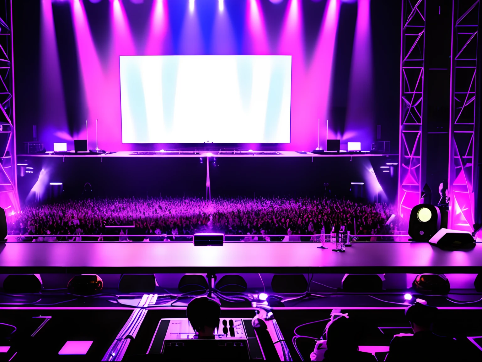 show stage、DJ Booth、Cocktail lighting、Spectators sitting around