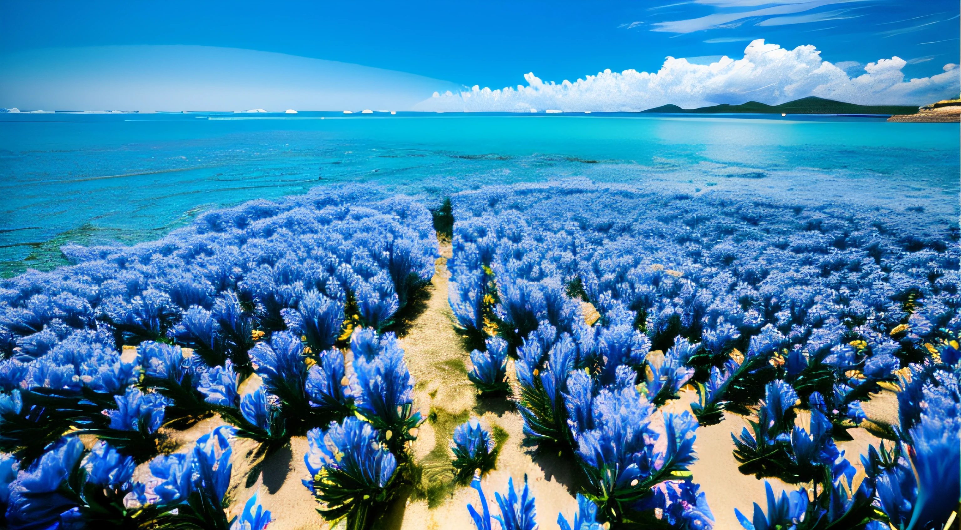 8K,4K,Fine picture quality,flower sea,blue-sky,baiyun。
