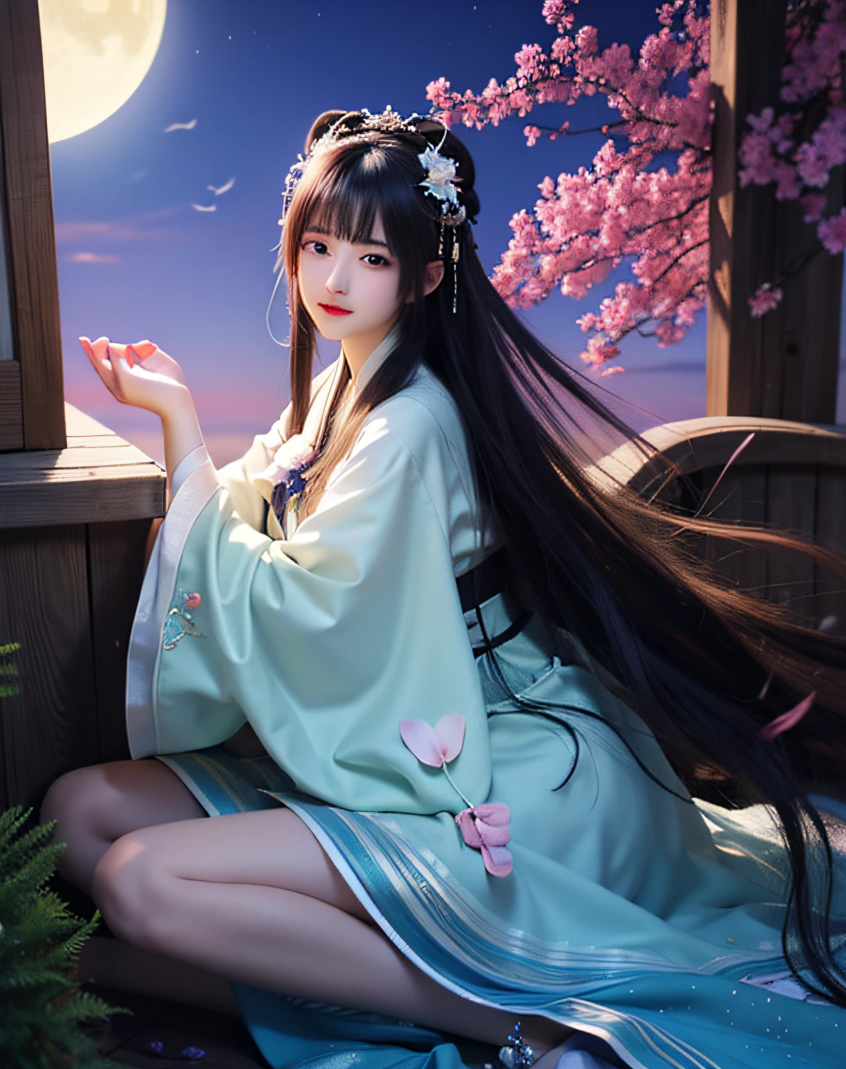 (8k, RAW photo:1.2), best quality, ultra high res,dramatic angle,(fluttered detailed color splashs), (illustration),(((1 girl))),(long hair),(rain:0.9), (头饰:1.4),少女身边有一座古宫,汉服,(重点),彩色水墨画,(泼彩),泼彩,(((colorful))),(素描:0.8) , Masterpiece, best quality, beautiful painted, highly detailed,(denoising:0.6),[splash ink],((ink refraction)), (beautiful detailed sky),moon,highly,detaild,(masterpiece, best quality, extremely detailed） CG unity 8k壁纸，杰作，最好的质量，超详细），（石蒜），
