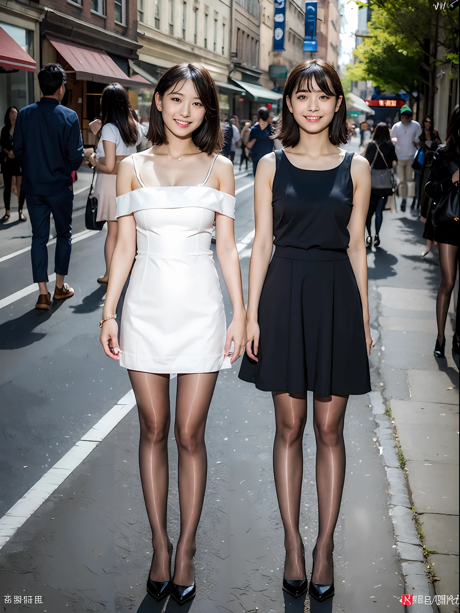 ,(RAW photo:1.2), (Photorealistic:1.4),Beautiful Meticulous Girl, very detailed eyes and faces, Beautiful detailed eyes, ultra - detailed, A high resolution, The is very detailed,best qualtiy,1个Giant Breast Girl,tmasterpiece,Beautiful outfit,a skirt,illustratio,The is very detailed,unified,8k 壁纸,finely detailled,tmasterpiece,best qualtiy,Unity8k wallpapers,1个Giant Breast Girl,16 yaers old,Hipster girl,(Camel toes),(full bodyesbian),are standing,Neckline top,鎖骨,Stylish clothes,Bandeau dress,blacksilk,Long legs,high-heels,the street,Urban skirt,lacepantyhose,exteriors,1个Giant Breast Girl,Bandeau dress,the street,Black shoes