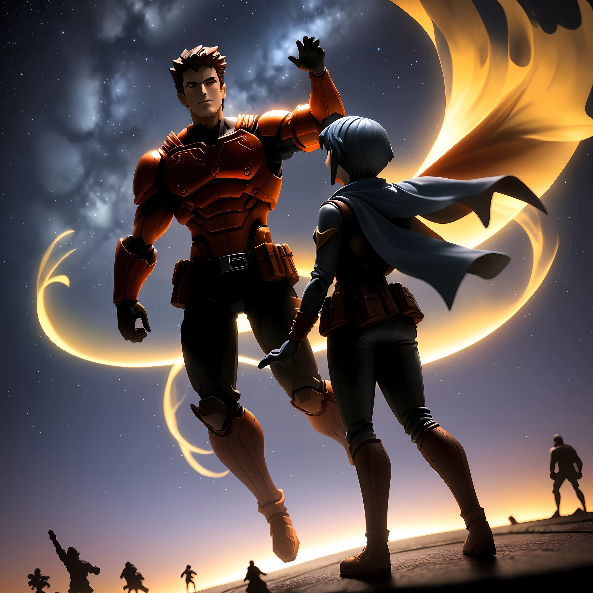 The night sky shines,The figure flickered,There are many figures