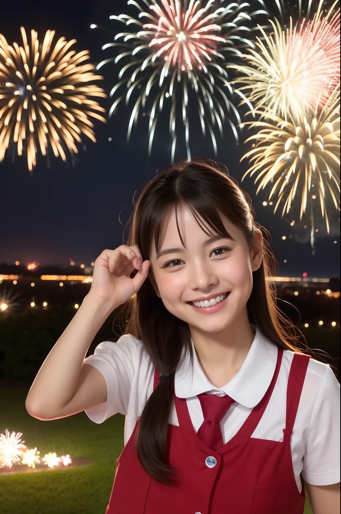 A smile、hi-school girl、While doing fireworks