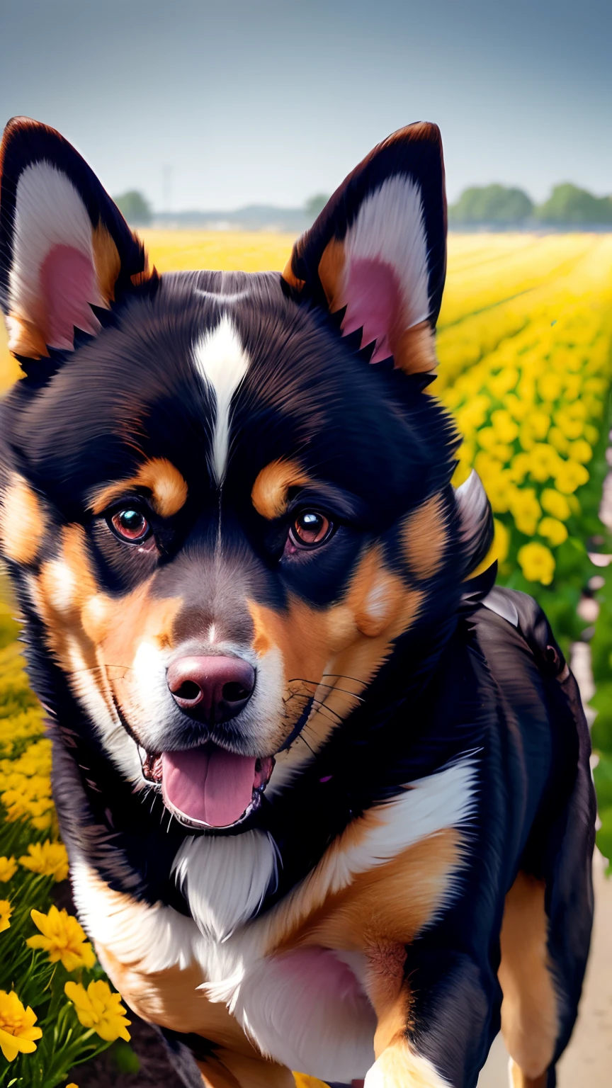 (((Anime dogs running in flower fields))), Photorealistic, Photo, Masterpiece, Realistic, Realism, Photorealism, High contrast, photorealistic digital art trending on Artstation 8k HD high definition detailed realistic, Detailed, Skin texture, ultra - detailed, Realistic skin texture, armature, Best quality, 超高分辨率, (Photorealistic:1.4),, high resolution, Detailed, RAW photo, Sharp Re, author：Lee Jeffries Nikon D850 Film Stock Photo 4 Kodaport 400 Camera F1.6 lens rich colors hyper realistic lifelike texture dramatic lighting unrealengine trending on artstation cinestill 800,