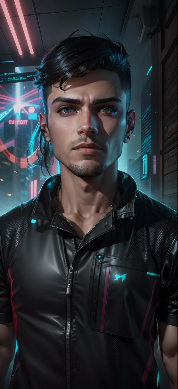 Change background cyberpunk handsome boy, Realistic face, 8k, ultra realistic.