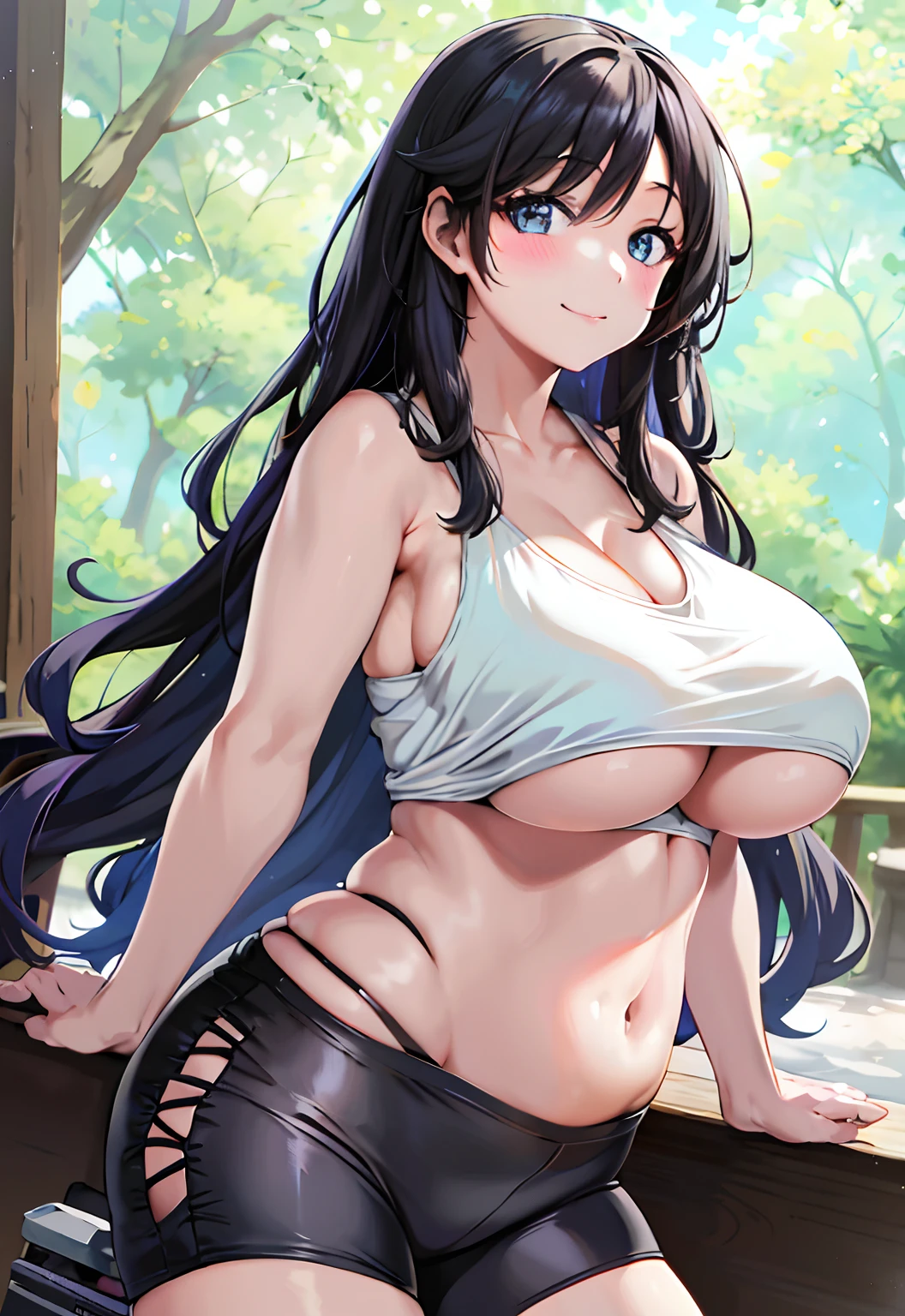 Anime girl posing with long black hair and white top, seductive anime girls, oppai, Marin Kitagawa fanart, [ 4 K digital art ]!!, anime moe art style, hyuga hyuga, ecchi anime style, anime best girl, attractive anime girls, the breasts are large, beautiful and seductive anime woman, (Anime girl), small curvaceous 