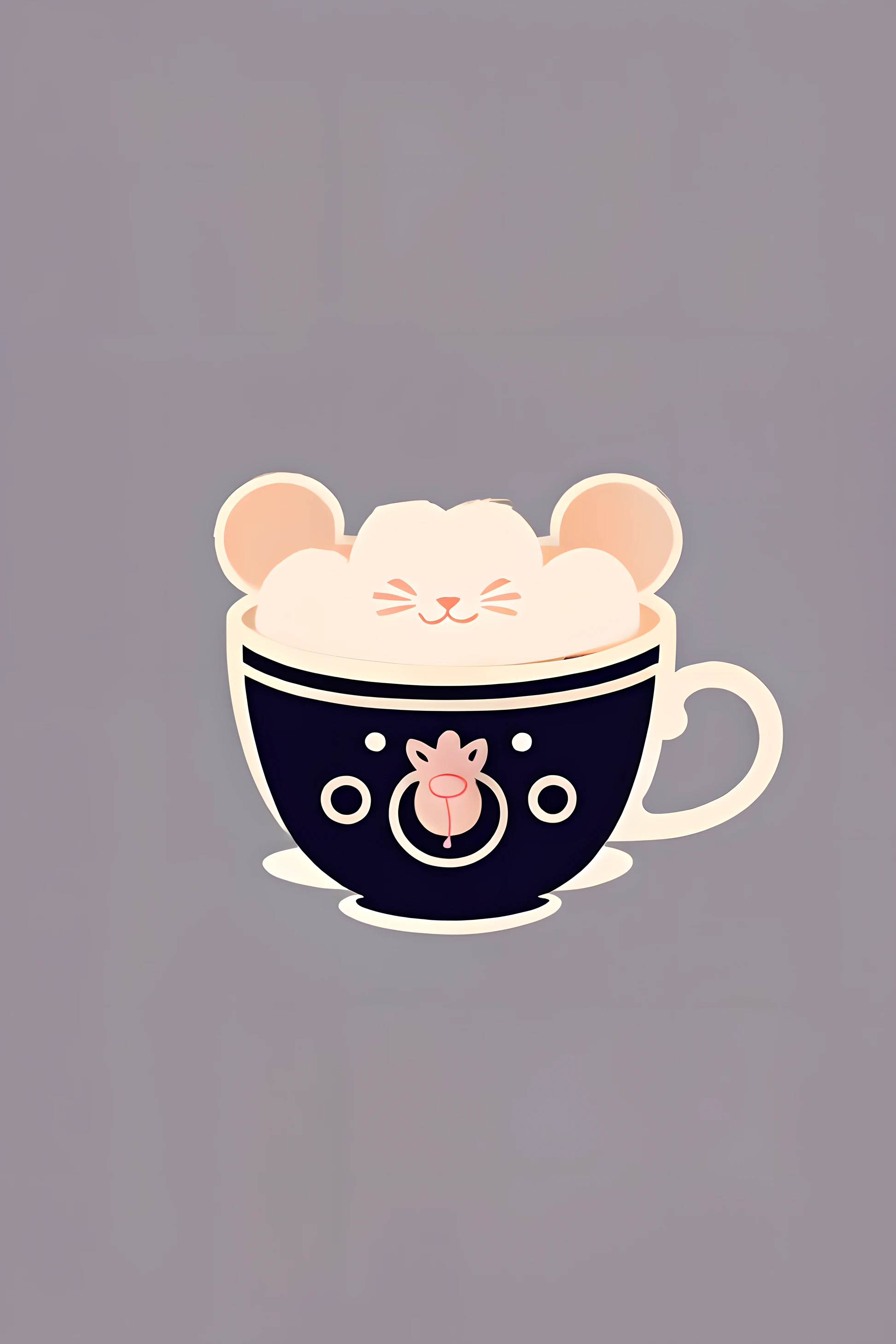 Close-up in the cup, the cat is drinking tea, cafe for mice, Anthropomorphic mouse, cute mouse pokemon, mouse, mouse face, Inspired by Mugul, cartoon brew, a cat sipping coffee, Hot coffee, cute illustration, cozy cafe background, A coffee, hybrid of mouse and cat, mouse photo