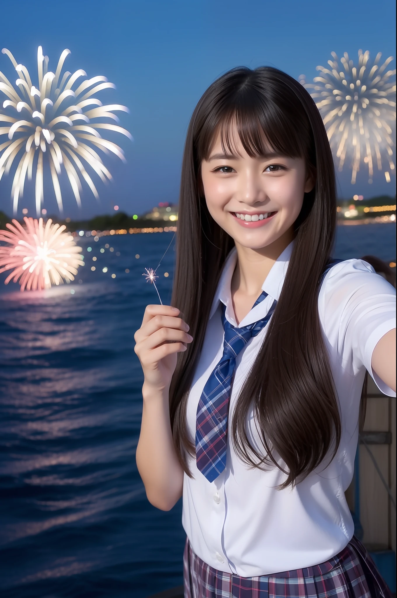 A smile、hi-school girl、While doing fireworks、Mare