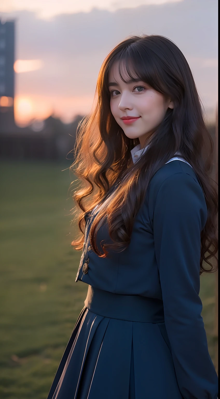 1girll,Fake smile,Curly hair,At dusk,deepshadow,Tifa looks,perfect bodies,Beautiful background,Blue eyes,Song uniform Han uniform,Hanfu,Hanfu,