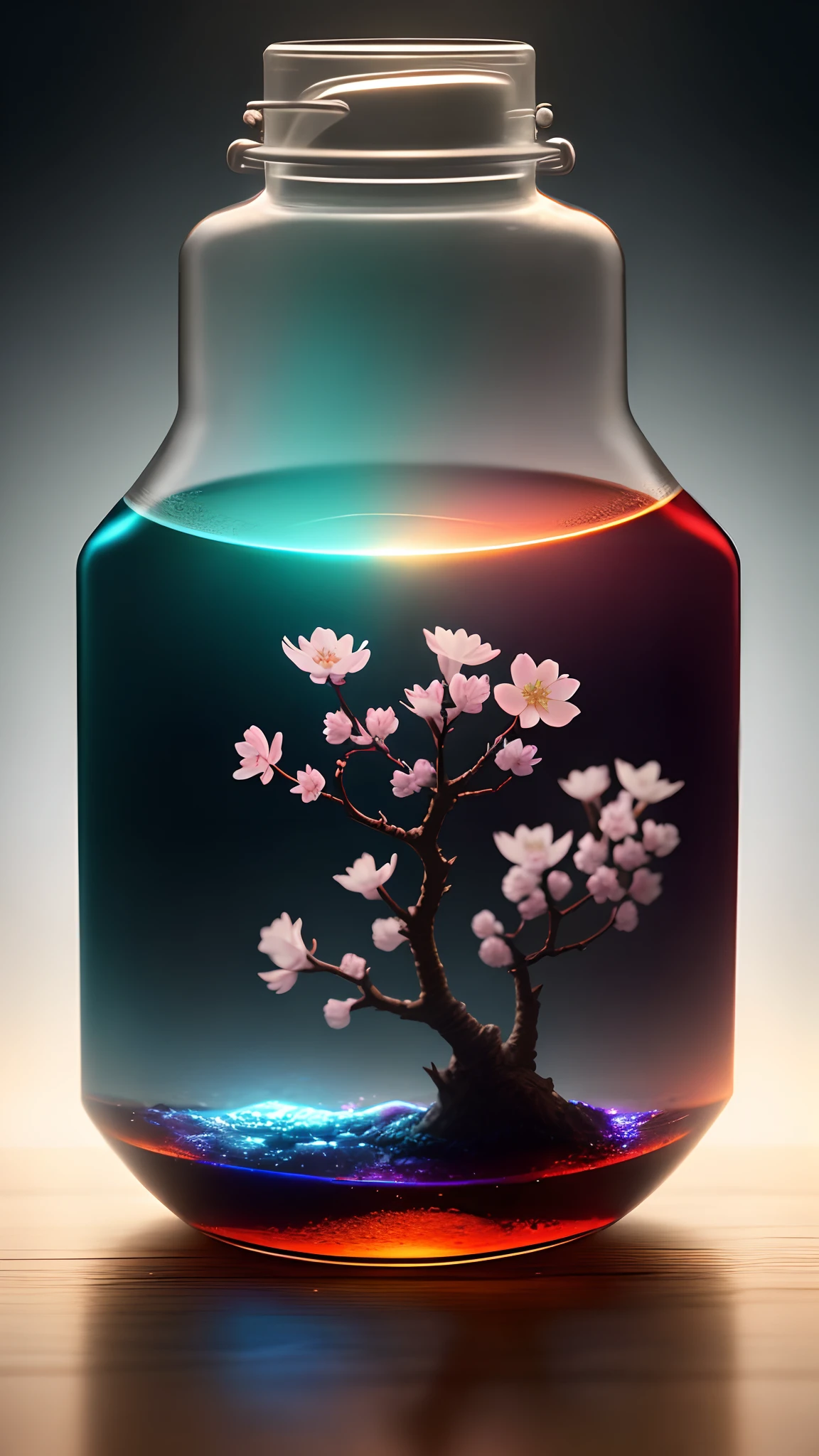Cherry blossom tree in a bottle,Grows out of the bottle,nipple sticking out,fluffly,realisticlying,Atmospheric light refraction,Photo by Lee Jeffries,Nikon D850 Film Stock Photo 4 Kodak Portra 400 Camera F1.6 shots,rich colours,hyper realistic lifelike texture,dramatic lighting,unreal engine trending on artstation cinestill 800,Style-Glass