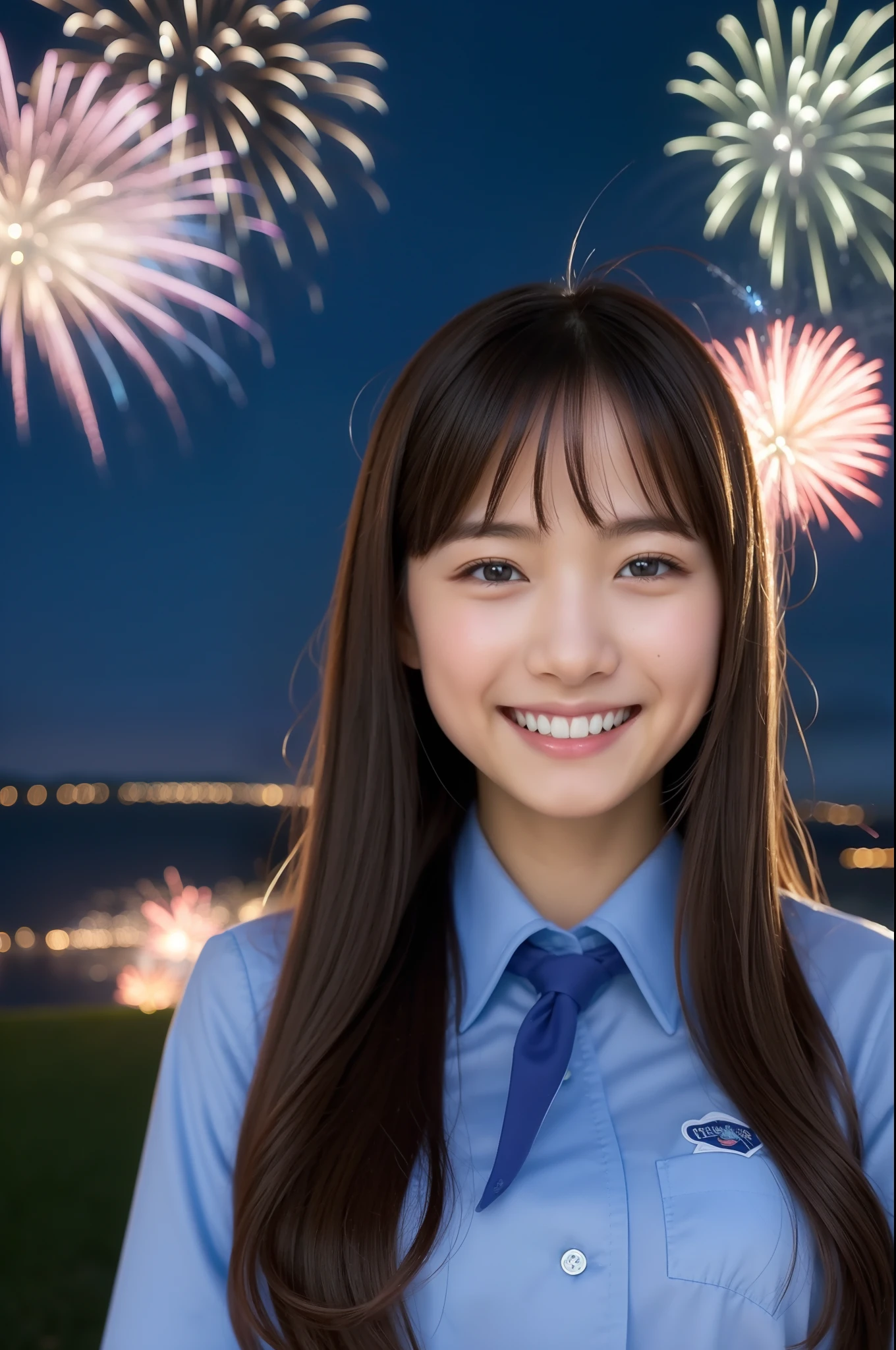 A smile、hi-school girl、While doing fireworks、mare