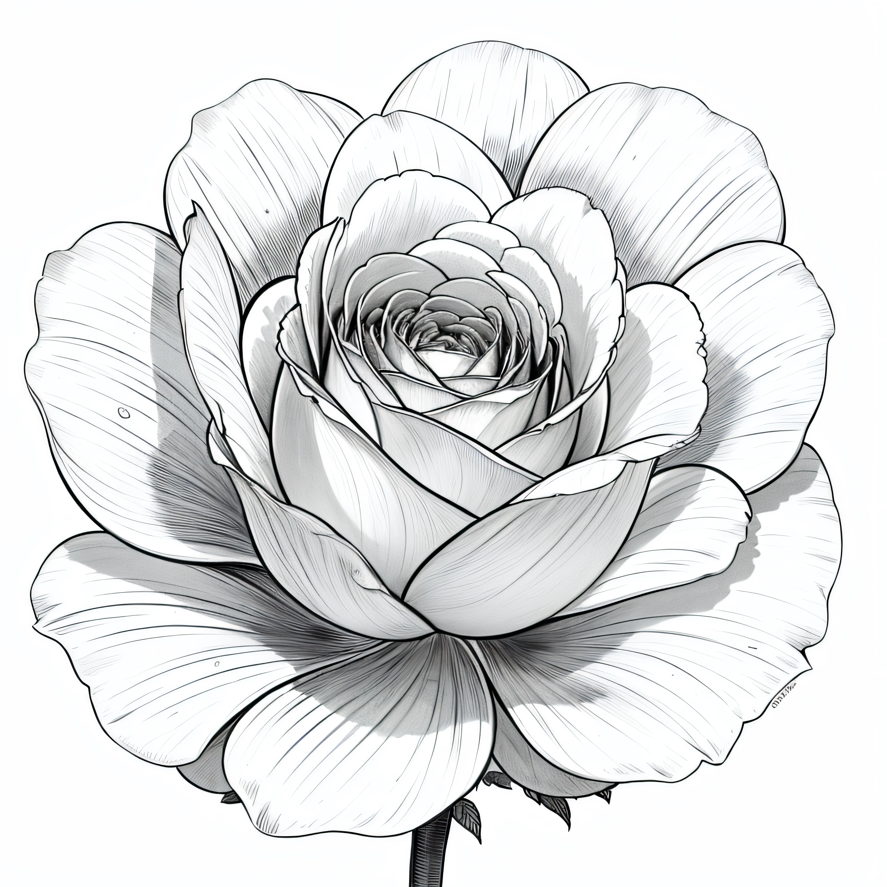 Close-up of flowers，A blooming rose，Front view，Simple，Hand-drawn draft，No coloring required，There are pressure-sensitive line drawings，The edge line is thicker