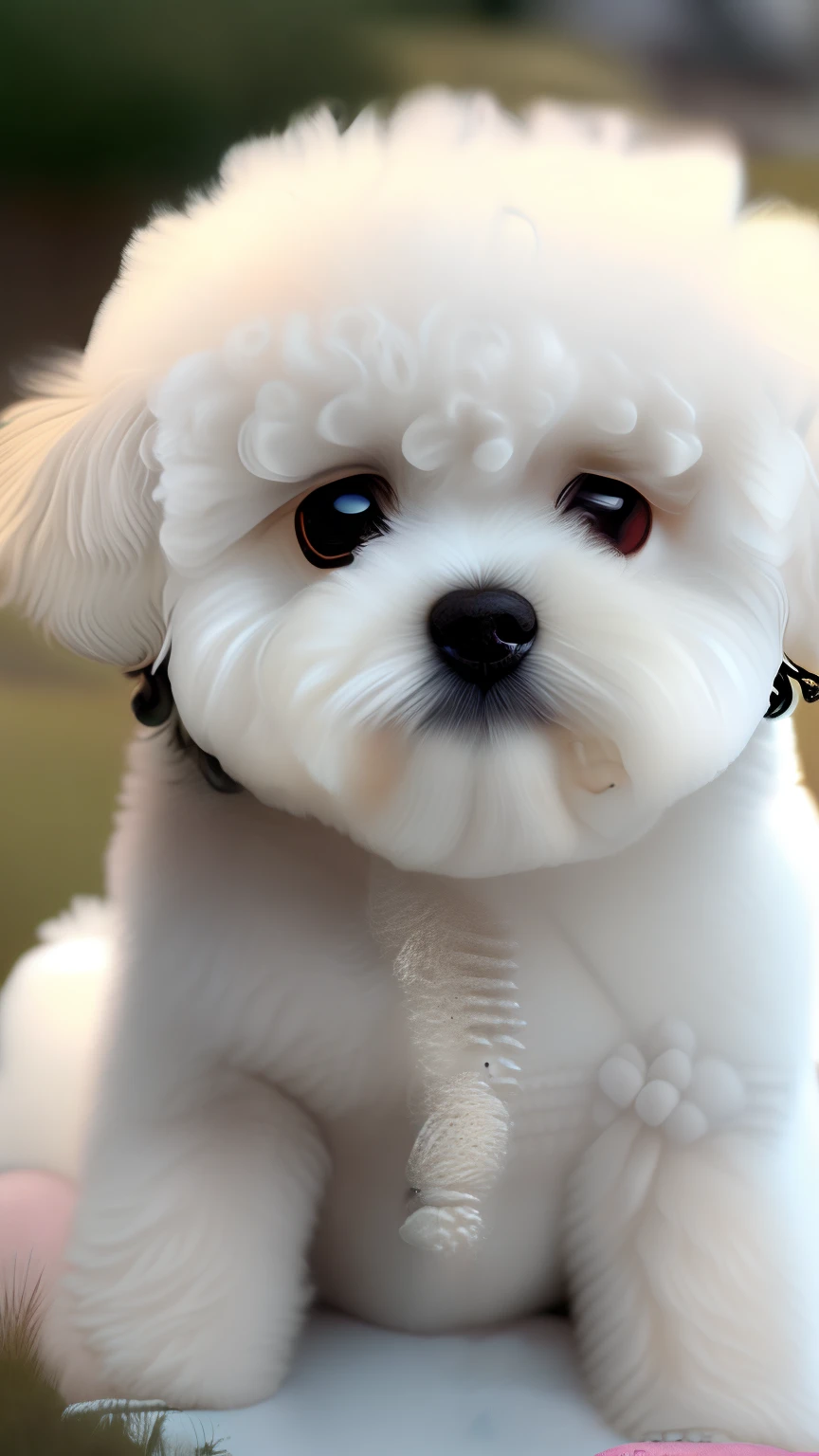 Cute, White, Big-eyed, Bichon Frise, Small body, Short legs, Black nose, tiny ears, Curly hair
