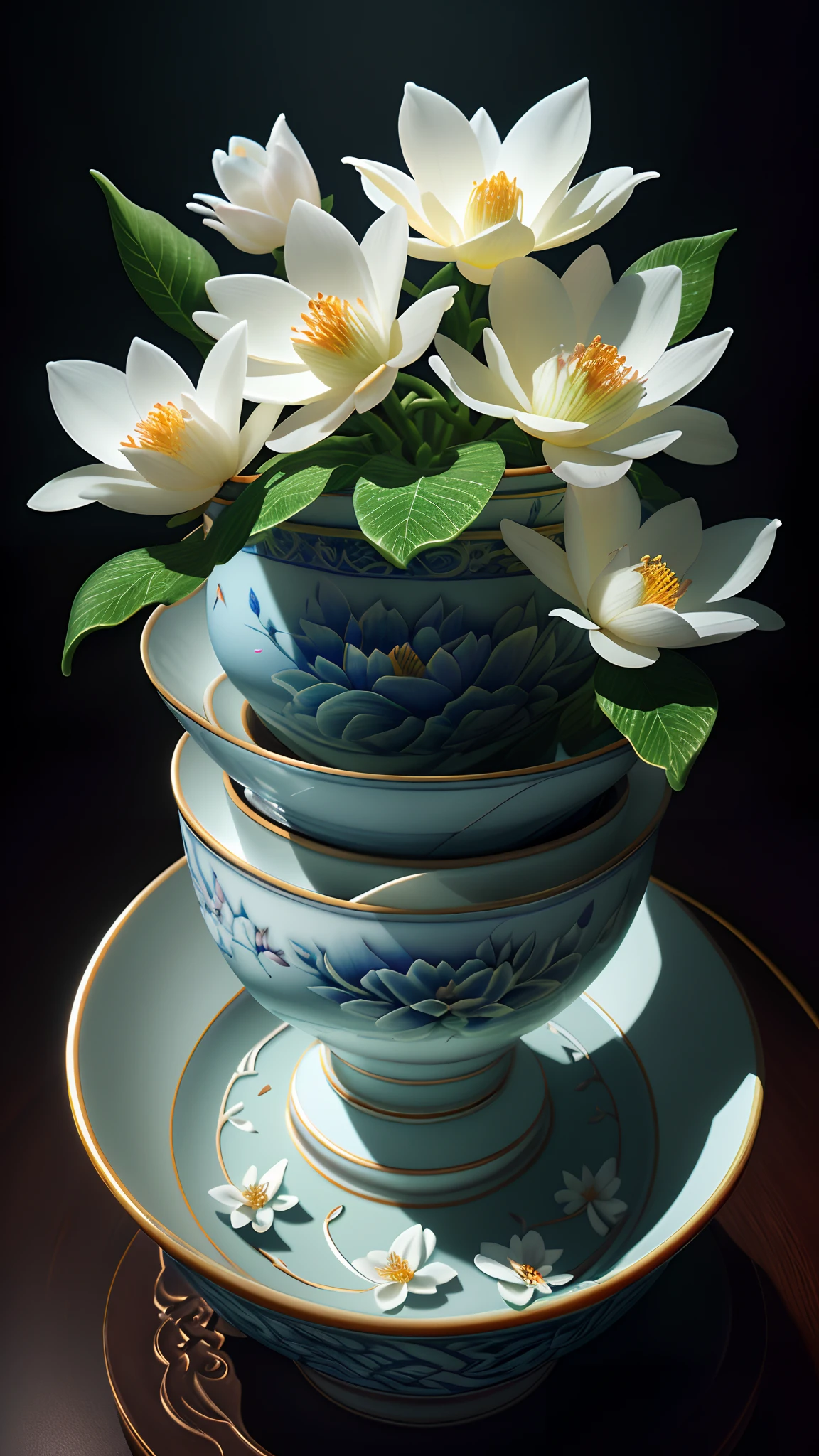 best quality, realistic, photorealistic,  ultra detailed, "Mountain of Flower and Fruit+Fairy+Chinese Architecture" highly detailed carving on "southern ice" porcelain,Ultra wide angle,Accent Lighting,Volumetric Lighting,backlighting, (detailed light),((an extremely delicate and beautiful)),dramatic_shadow,ray_tracing,hdr