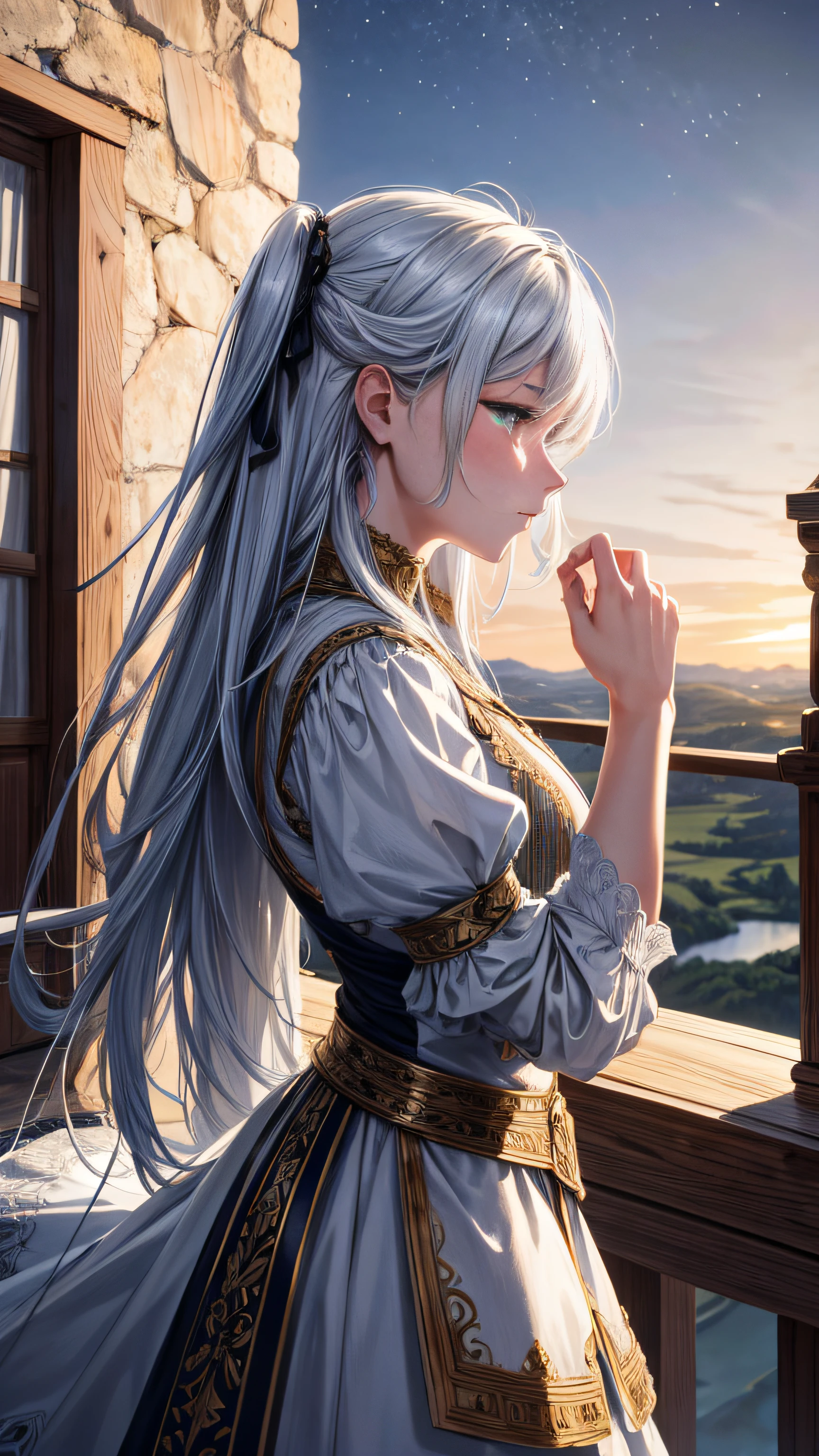 1girl, mature, long silver hair, night, inside castle, aurora, moon,//
girl sitting on wooden chait inside castle, peaking out from window during night looking up at sky aurora,
//
, (()), Realism, CGI, VFX, Edge Lighting, ((high quality:1.2, masterpiece:1.2)), absurdres, high resolution, (8k resolution), 8k, 8kres, 8k res, high details, detailed and intricate, intricate details, high intricate details, absurd amount of details, landscape, outdoors, ((upper body:1.2)), portrait, Cowboy Shot, Aerial Shot, Helicopter Shot, Profile Camera Staging, From Side, Looking Right, (()), Realism, CGI, VFX, Edge Lighting, ((high quality:1.2, masterpiece:1.2)), absurdres, high resolution, (8k resolution), 8k, 8kres, 8k res, high details, detailed and intricate, intricate details, high intricate details, absurd amount of details, landscape, outdoors, ((upper body:1.2)), portrait, Cowboy Shot, Aerial Shot, Helicopter Shot, Quarter Turn Camera Staging, From Front, From Side