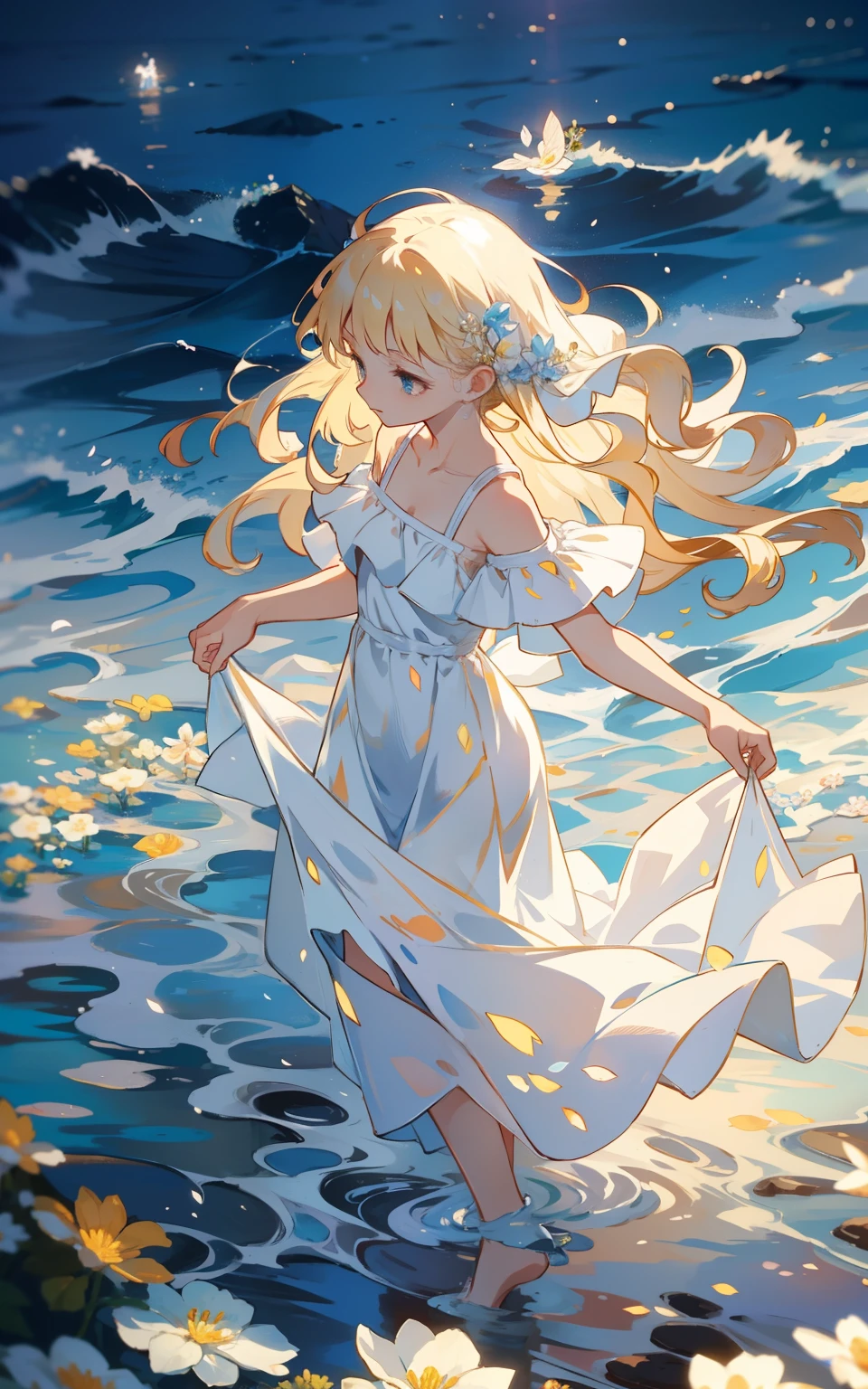 2. Fairies in a sea of flowers:A fairy of pure white,Wearing a flowing white dress,Dance in a sea of flowers,As delicate as a flower。