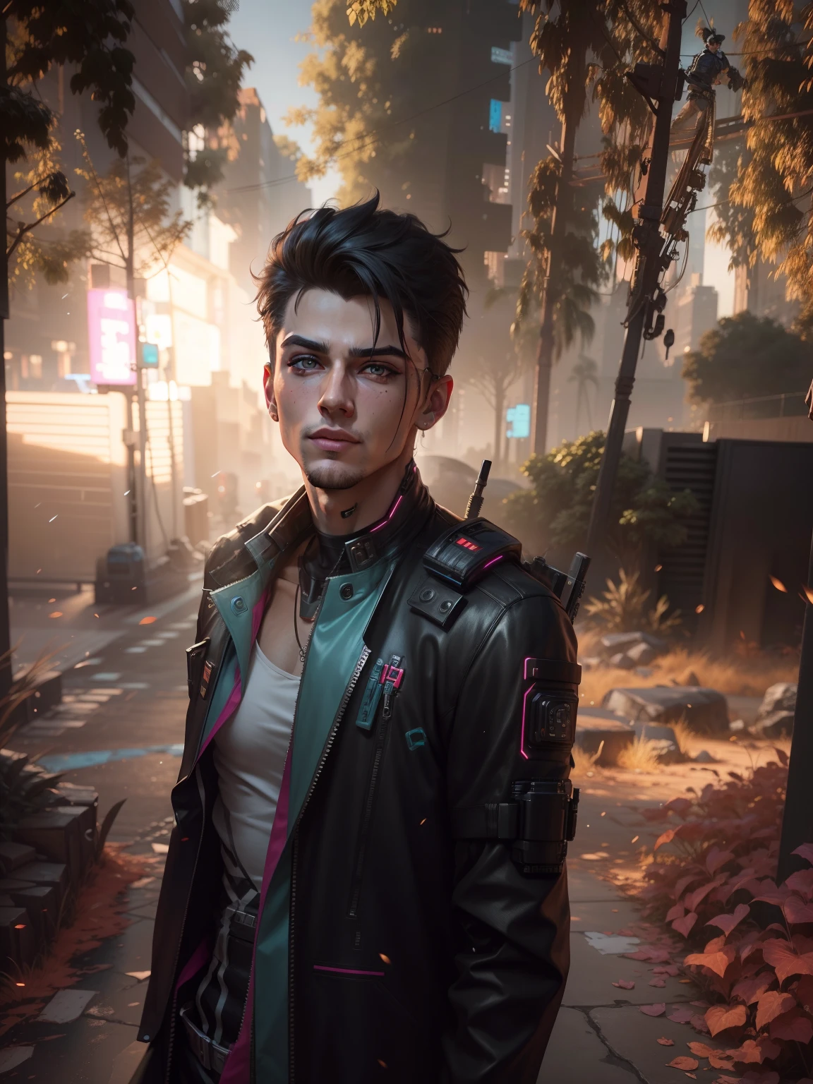 Change background cyberpunk handsome boy, Ralastic face, 8k, Ultra realistic image,