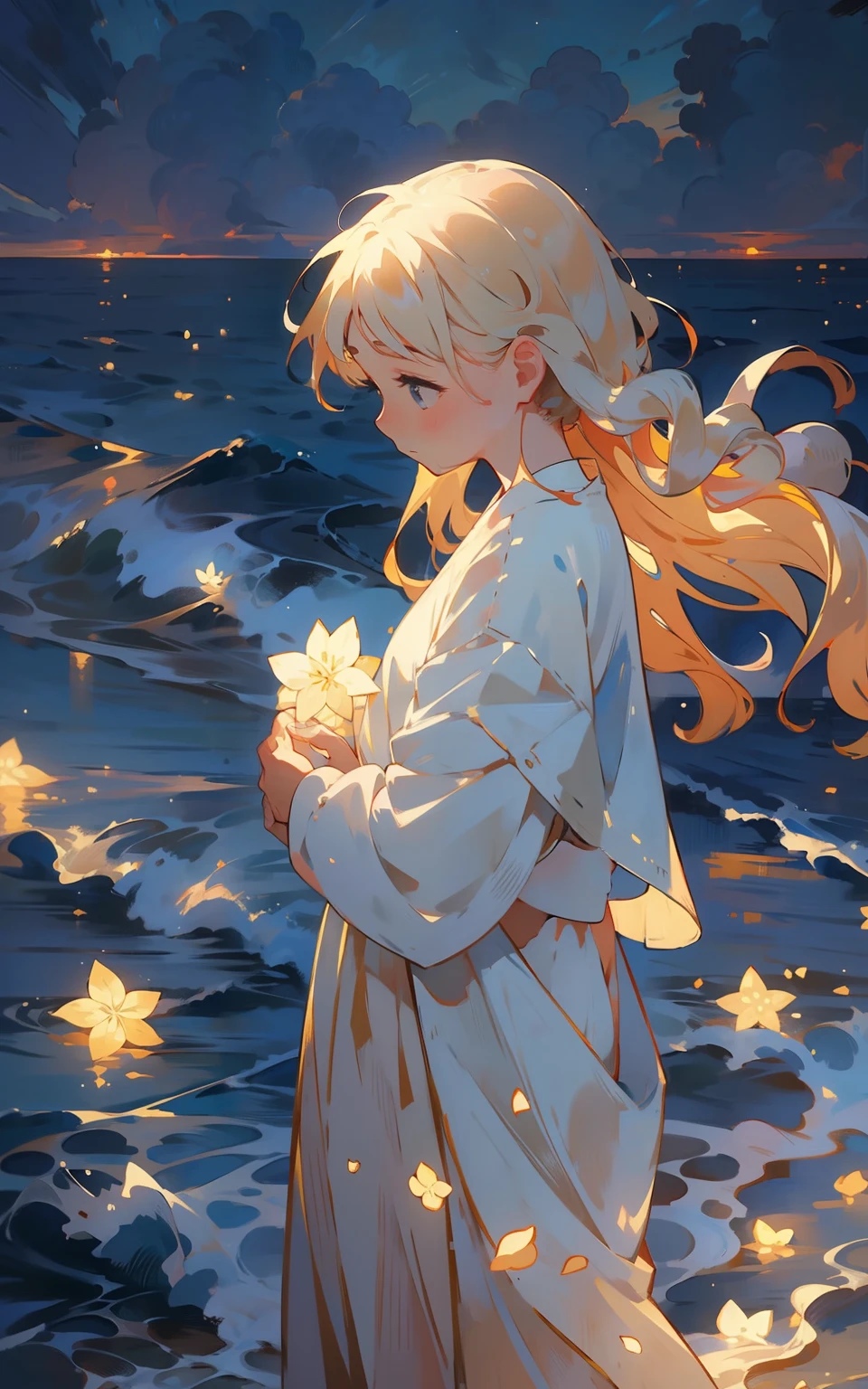 ((Beautiful description)),Unique painting style,In a gentle breeze,A woman of pure whiteness,Long hair flutters gently,Cheeks were brushed by a breeze,There was serenity and contemplation in her eyes。(1girl),light wind,Hazy,Soft lighting
