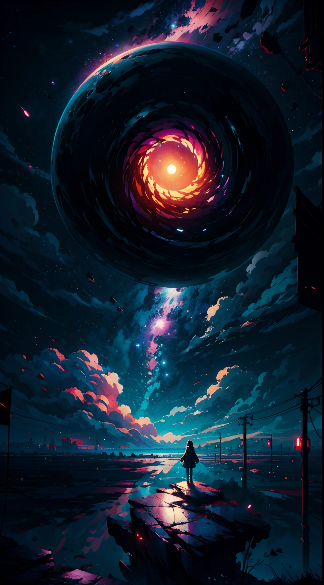 anime girl standing on a rock looking at a star filled sky, makoto shinkai cyril rolando, anime art wallpaper 4k, anime art wallpaper 4 k, anime art wallpaper 8 k, cosmic skies. by makoto shinkai, inspired by Cyril Rolando, in the style dan mumford artwork, amazing wallpaper, by Yuumei