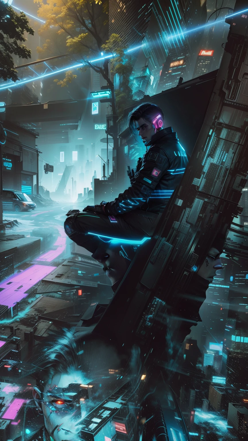 Change background cyberpunk handsome boy, realistic face, 8k, ultra realistic,