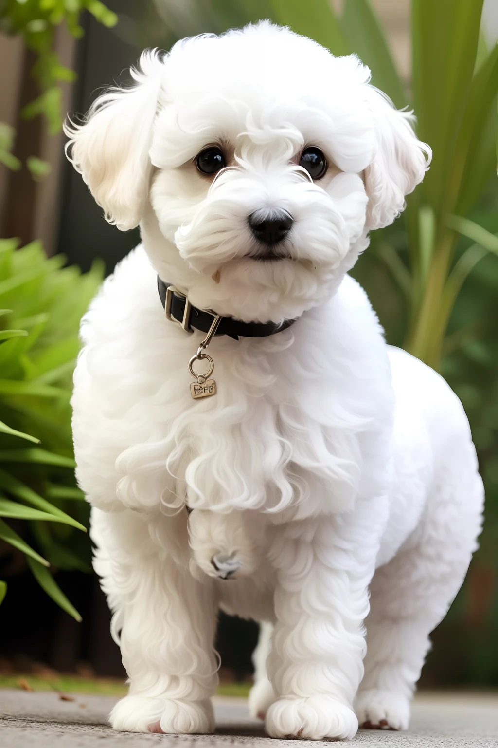 Cute, White, Big-eyed, Bichon Frise, Small body, Short legs, Black nose, tiny ears, Curly hair