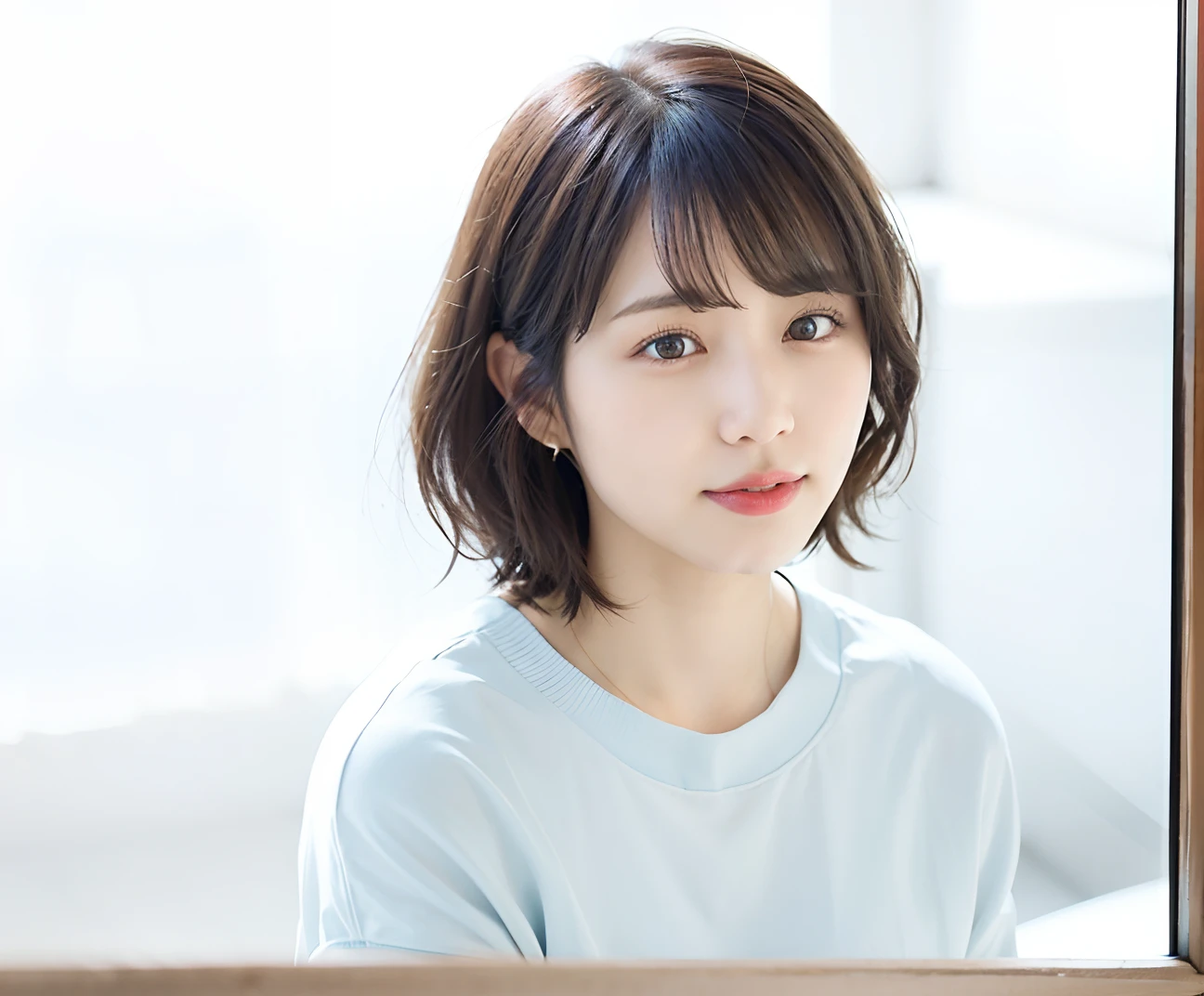 Arab asian woman with short hair and blue shirt, With short hair, harumi, Shiori Teshirogi, chiho, 奈良美智, closeup Iwakura Lain, iwakura lain, narumi kakinouchi, Kimi Takemura, natsumi mukai artwrok