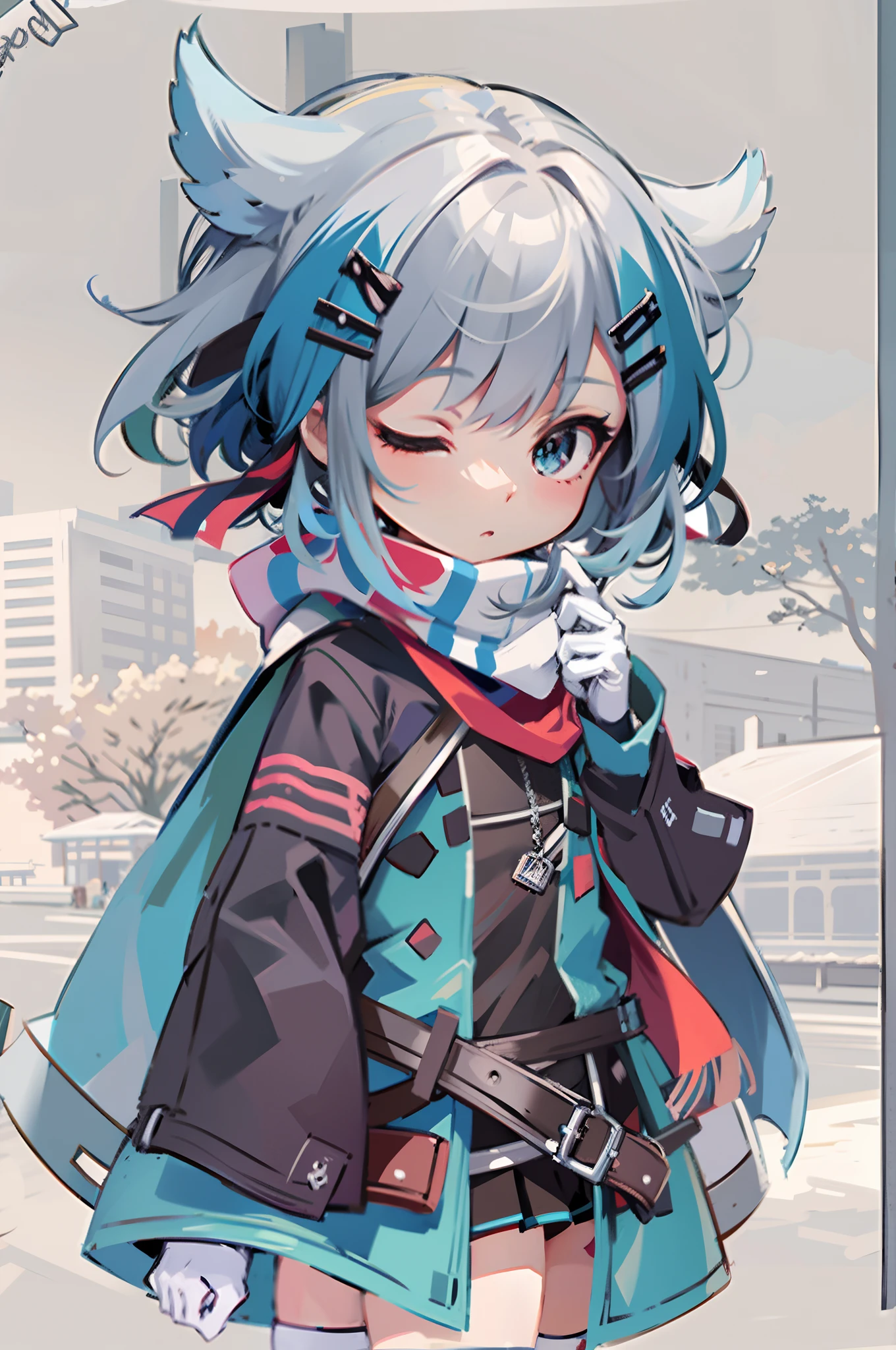 Anime characters wearing blue and black costumes and red scarves, From the night of the ark, Kantai collection style, 2 d anime style, style of anime4 K, Pisif style, Stylized anime, arknight, Pisif, Anime style. 8K, no type, mikudayo, Pisif daily ranking, Digital anime illustration, Anime Stylization，（simplebackground）