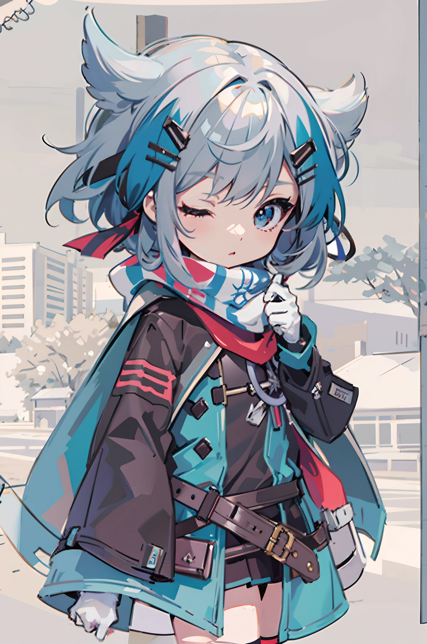 Anime characters wearing blue and black costumes and red scarves, From the night of the ark, Kantai collection style, 2 d anime style, style of anime4 K, Pisif style, Stylized anime, arknight, Pisif, Anime style. 8K, no type, mikudayo, Pisif daily ranking, Digital anime illustration, Anime Stylization，（simplebackground）
